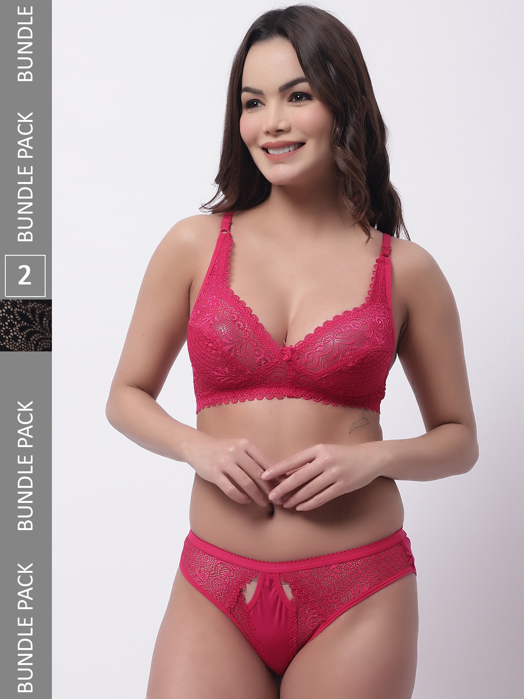 

Jinfo Pack Of 2 Self Design Lingerie Set JI-LST11-01-07-30, Black