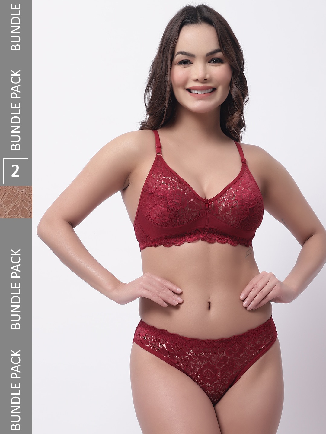 

Jinfo Pack of 2 Self Designed Lingerie Set JI-LST13-14-28-30, Maroon