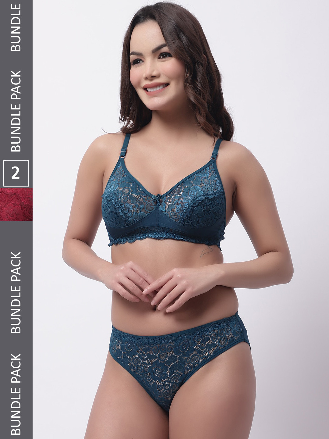 

Jinfo Pack Of 2 Self-Design Lingerie Set JI-LST13-14-38-30, Maroon