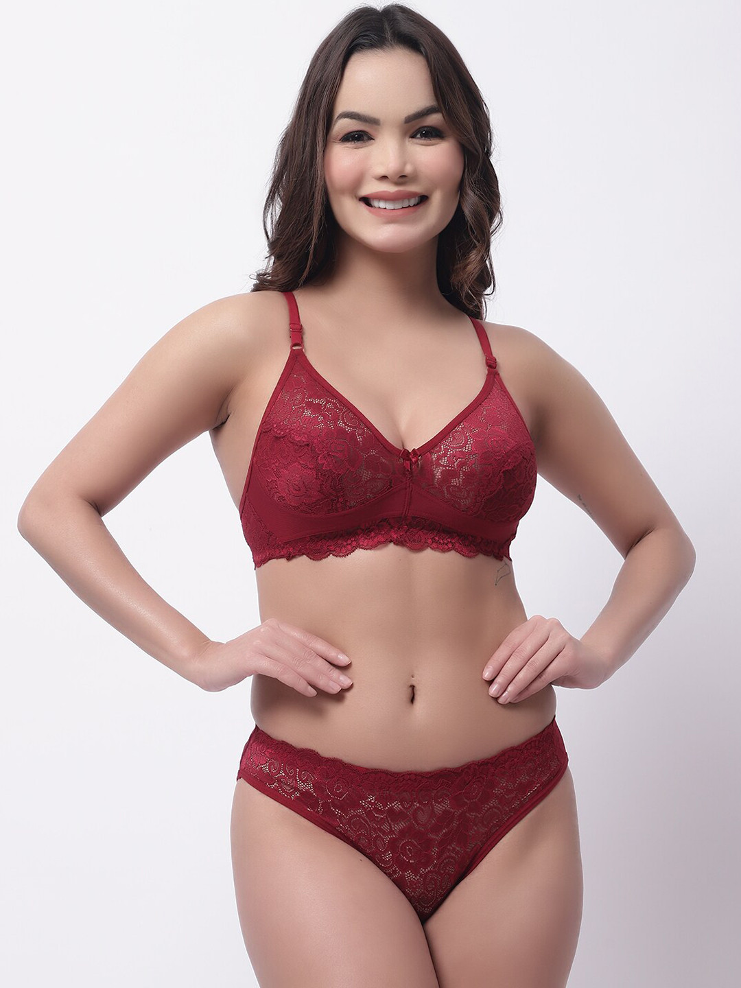 

Jinfo Self-Design Lace Lingerie Set JI-LST13-14-30, Maroon