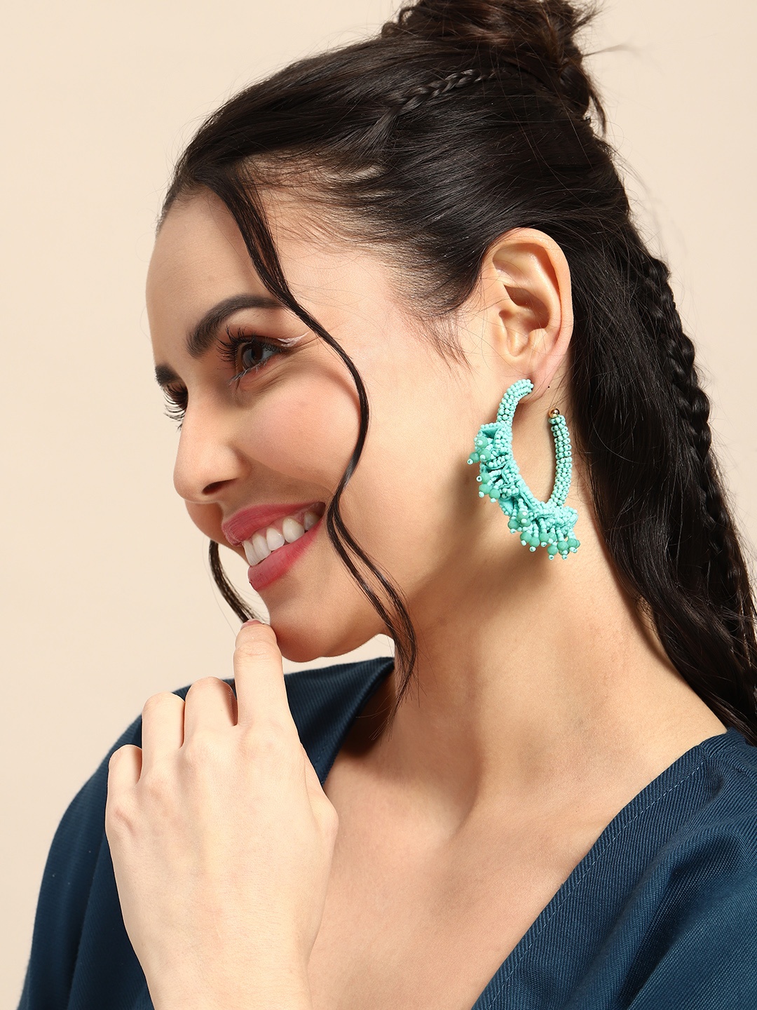 

Sangria Circular Beaded Half Hoop Earrings, Turquoise blue