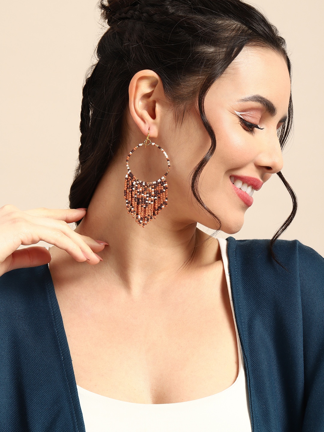 Sangria Beaded Circular Drop Earrings, Brown