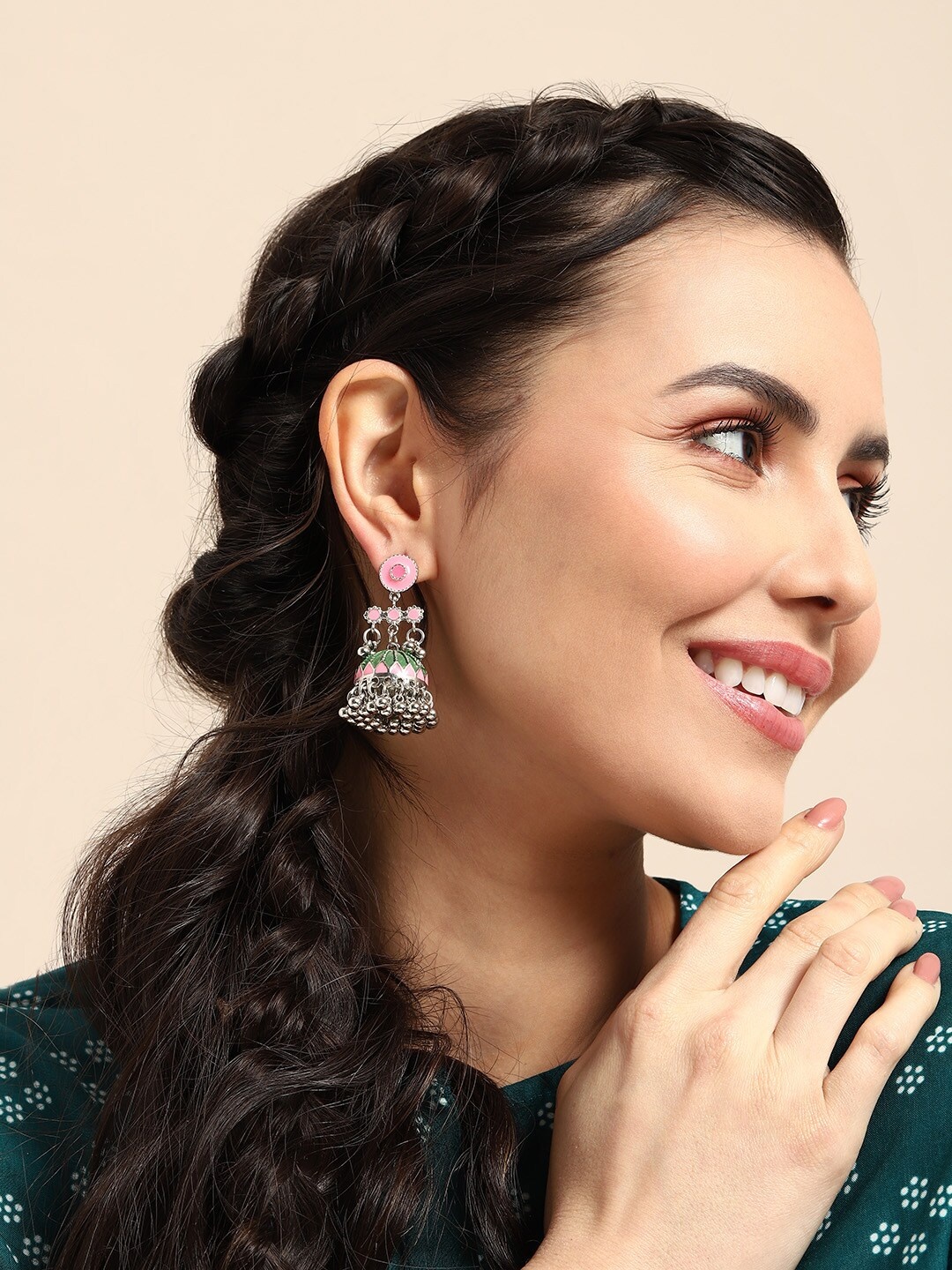 

Sangria Women Dome-Shaped Enamelled Jhumkas, Silver