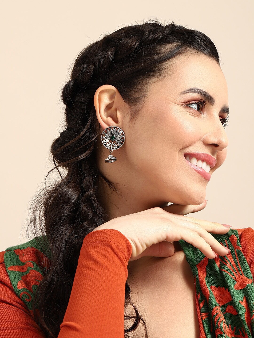 

Sangria Oxidised Artificial Stone Studded Classic Drop Earrings, Silver