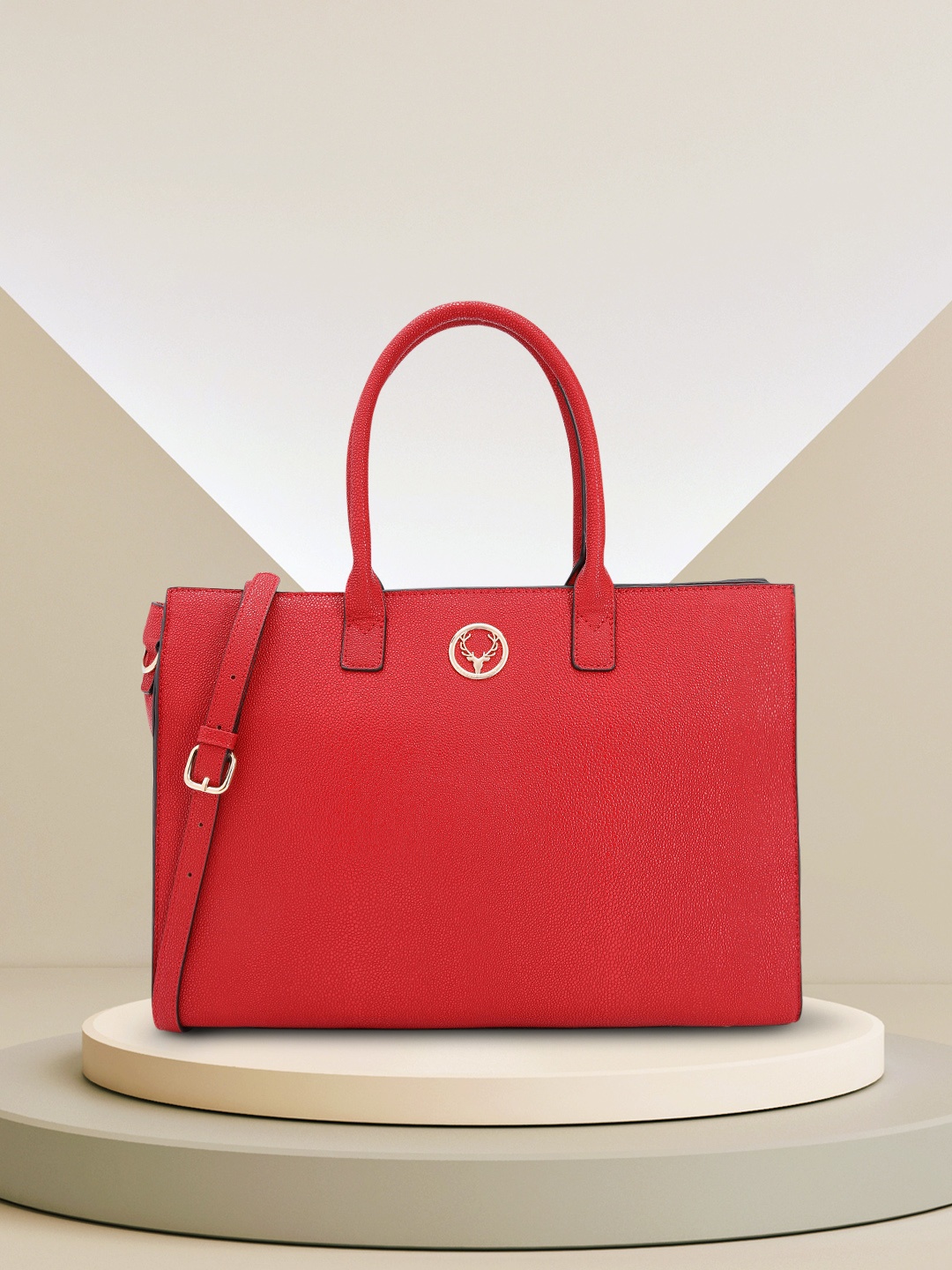 

Allen Solly Textured PU Oversized Structured Laptop Shoulder Bag, Red