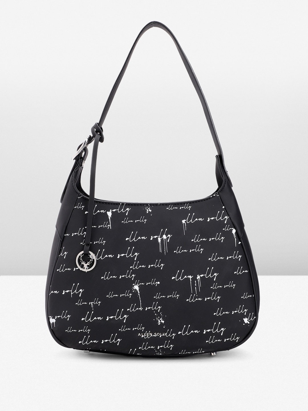 

Allen Solly Brand Logo Printed Structured Hobo Bag, Black