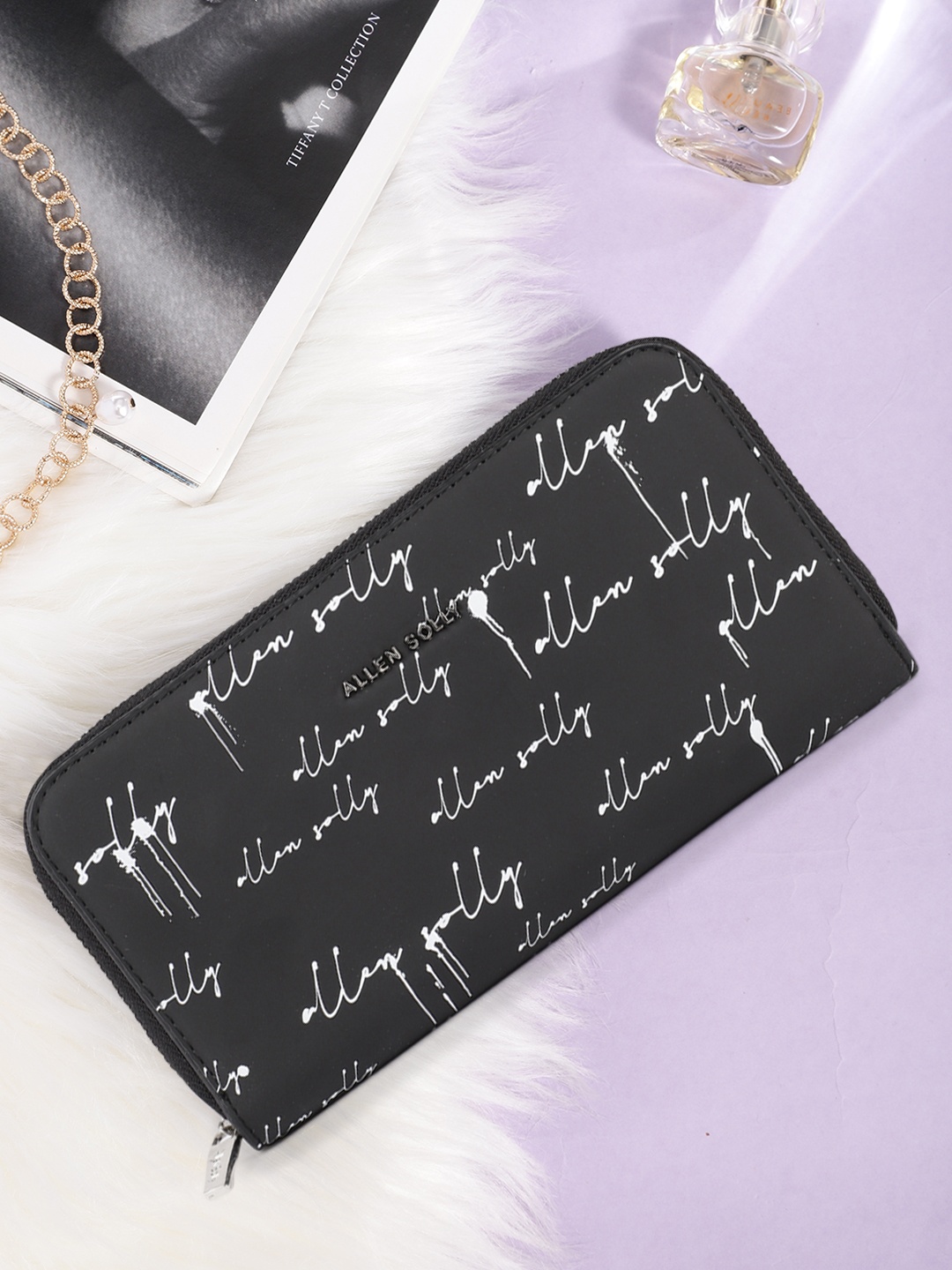 

Allen Solly Women Brand Logo Printed Zip Around Wallet, Black