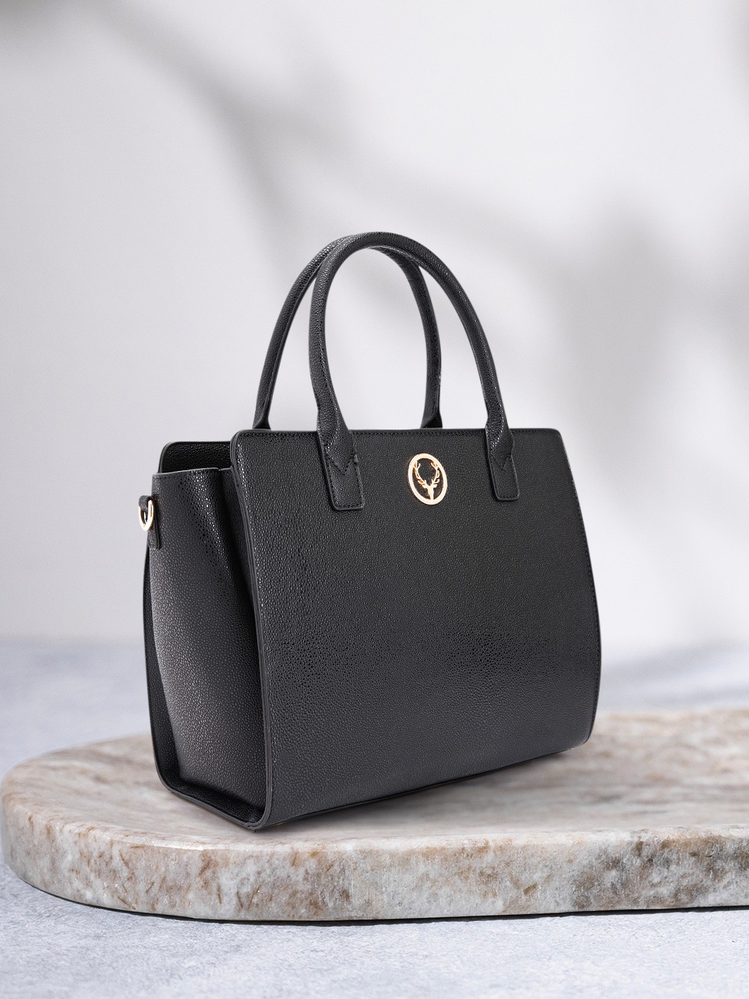 

Allen Solly Textured Structured Handheld Bag, Black