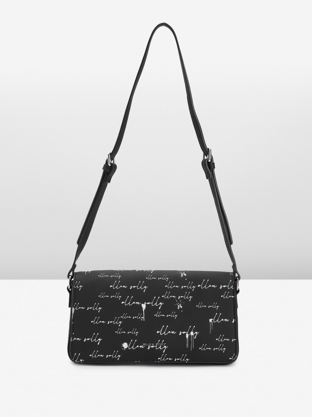 

Allen Solly Brand Logo Print Monochrome PU Structured Shoulder Bag, Black