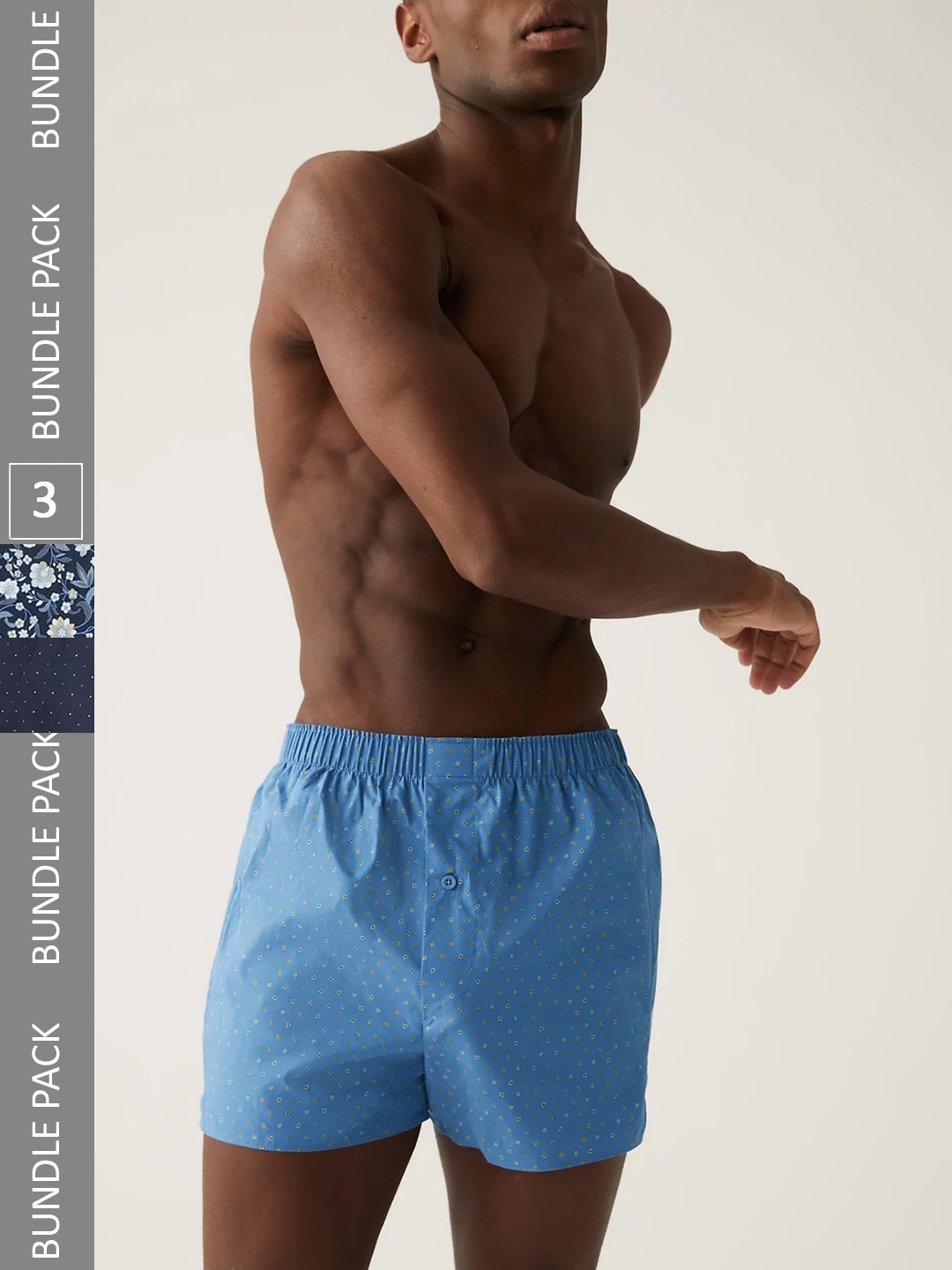 

Marks & Spencer Pack Of 3 Printed Pure Cotton Boxers, Navy blue
