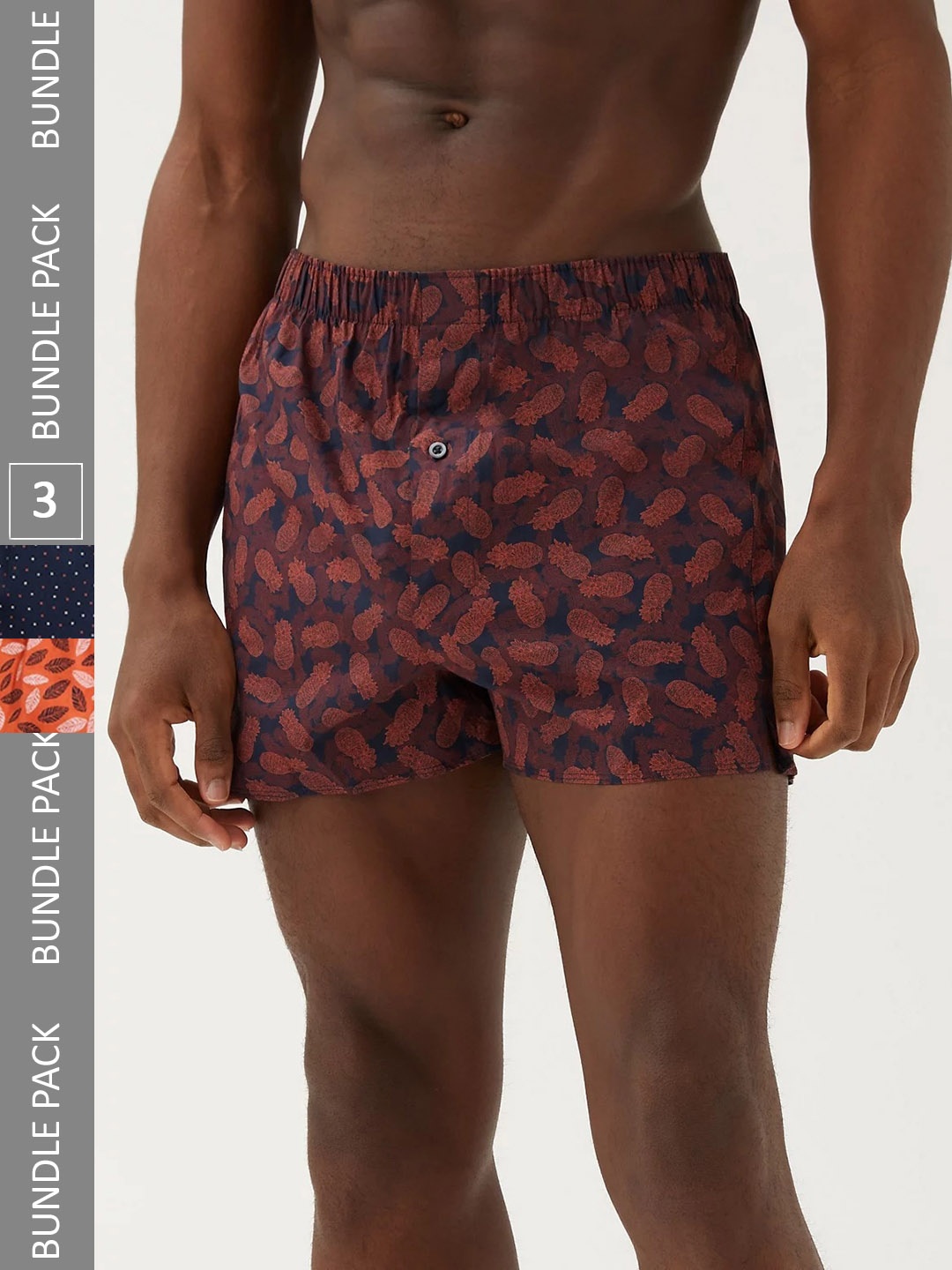 

Marks & Spencer Men Pack Of 3 Printed Cotton Boxers, Brown