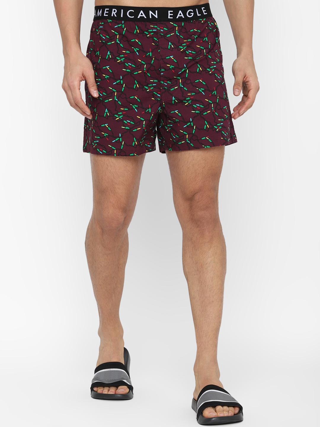 

AMERICAN EAGLE OUTFITTERS Men Printed Outer Elastic Boxer, Burgundy