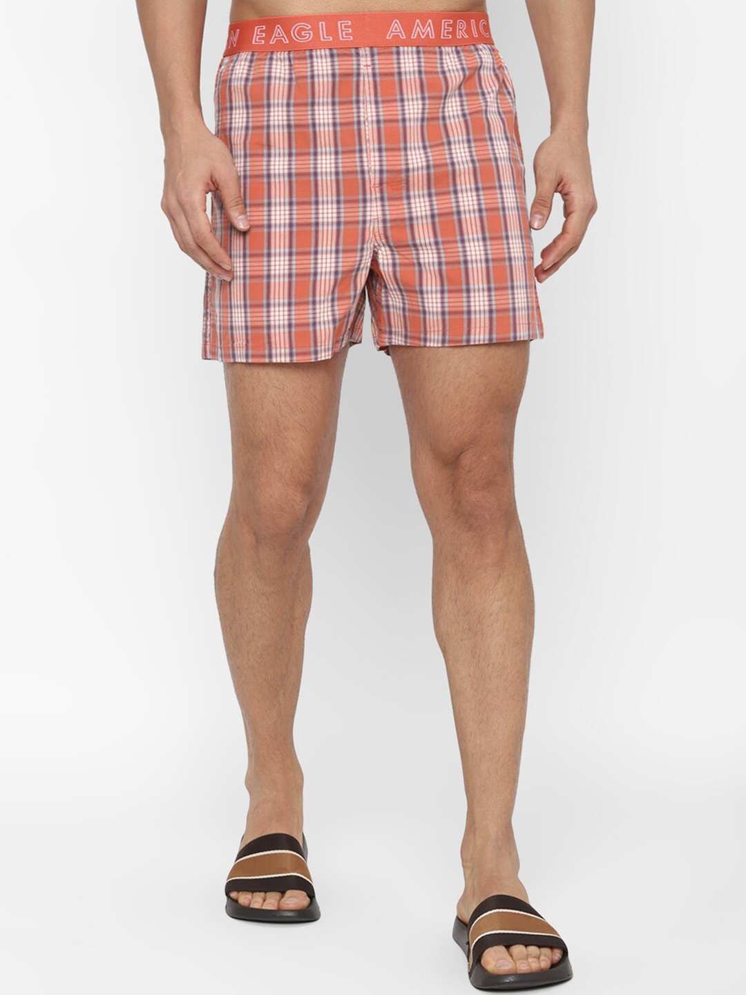 

AMERICAN EAGLE OUTFITTERS Men Checked Cotton Boxer, Orange