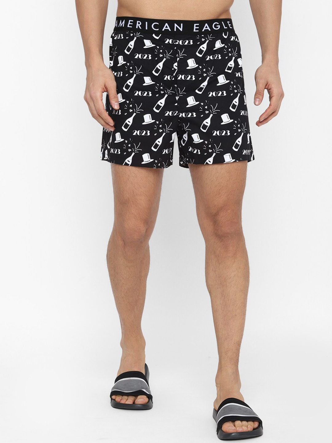 

AMERICAN EAGLE OUTFITTERS Men Printed Inner Elastic Knitted Boxer, Black