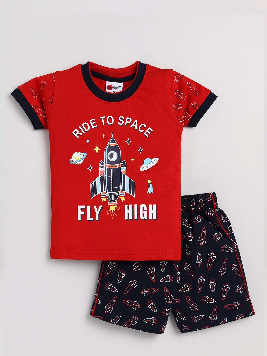 

Mars Infiniti Boys Printed Pure Cotton T-shirt with Shorts, Red