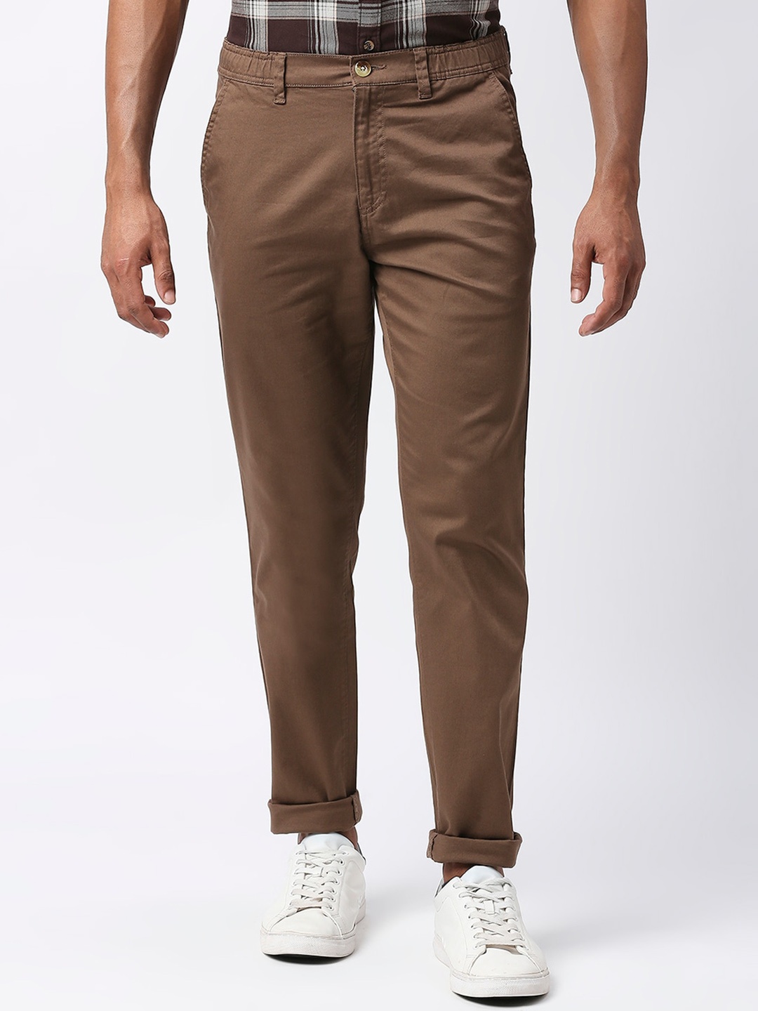 

Thomas Scott Men Mid-Rise Classic Slim Fit Trousers, Brown