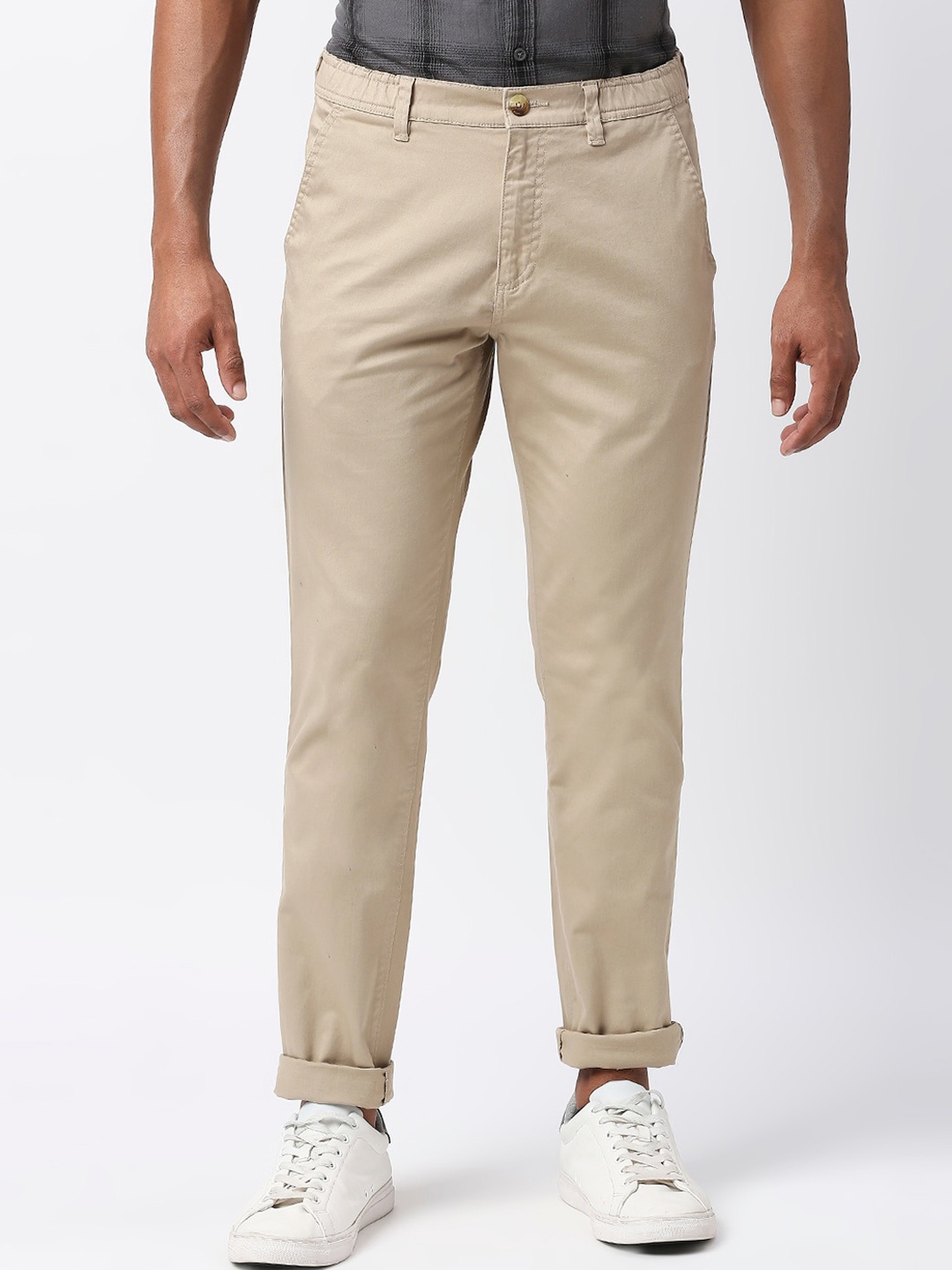 

Thomas Scott Men Mid-Rise Classic Slim Fit Chinos Trousers, Beige