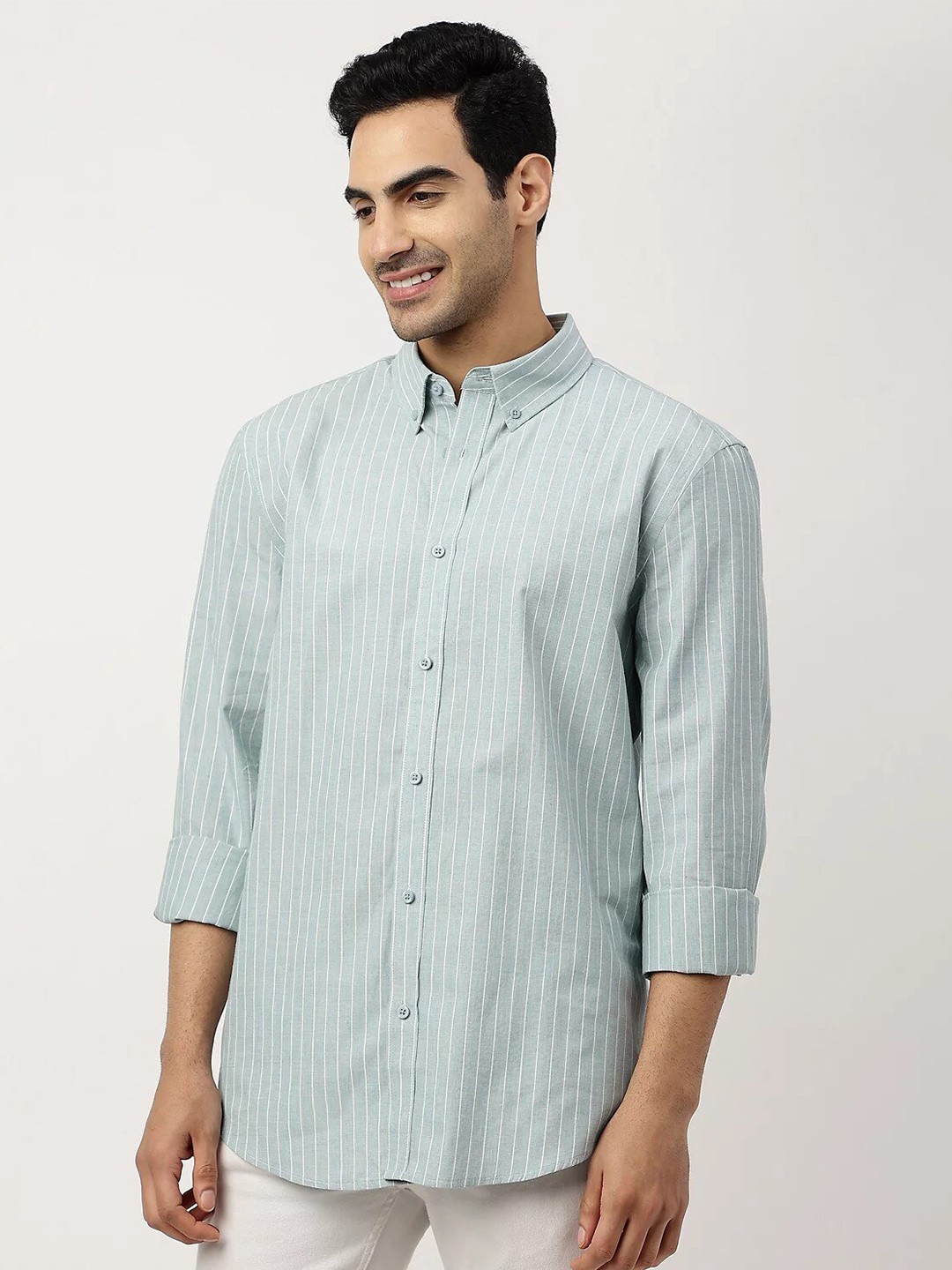 

Marks & Spencer Striped Pure Cotton Regular Fit Casual Shirt, Sea green