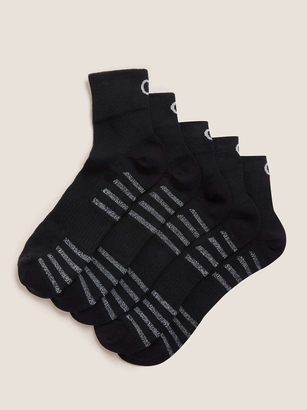

Marks & Spencer Men Pack Of 5 Striped Ankle-Length Socks, Black