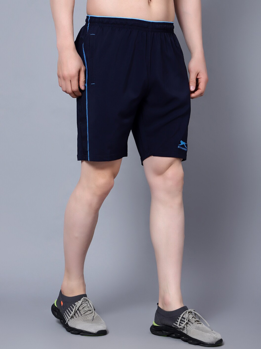 

Shiv Naresh Men Mid-Rise Rapid-Dry Training or Gym Sports Shorts, Navy blue