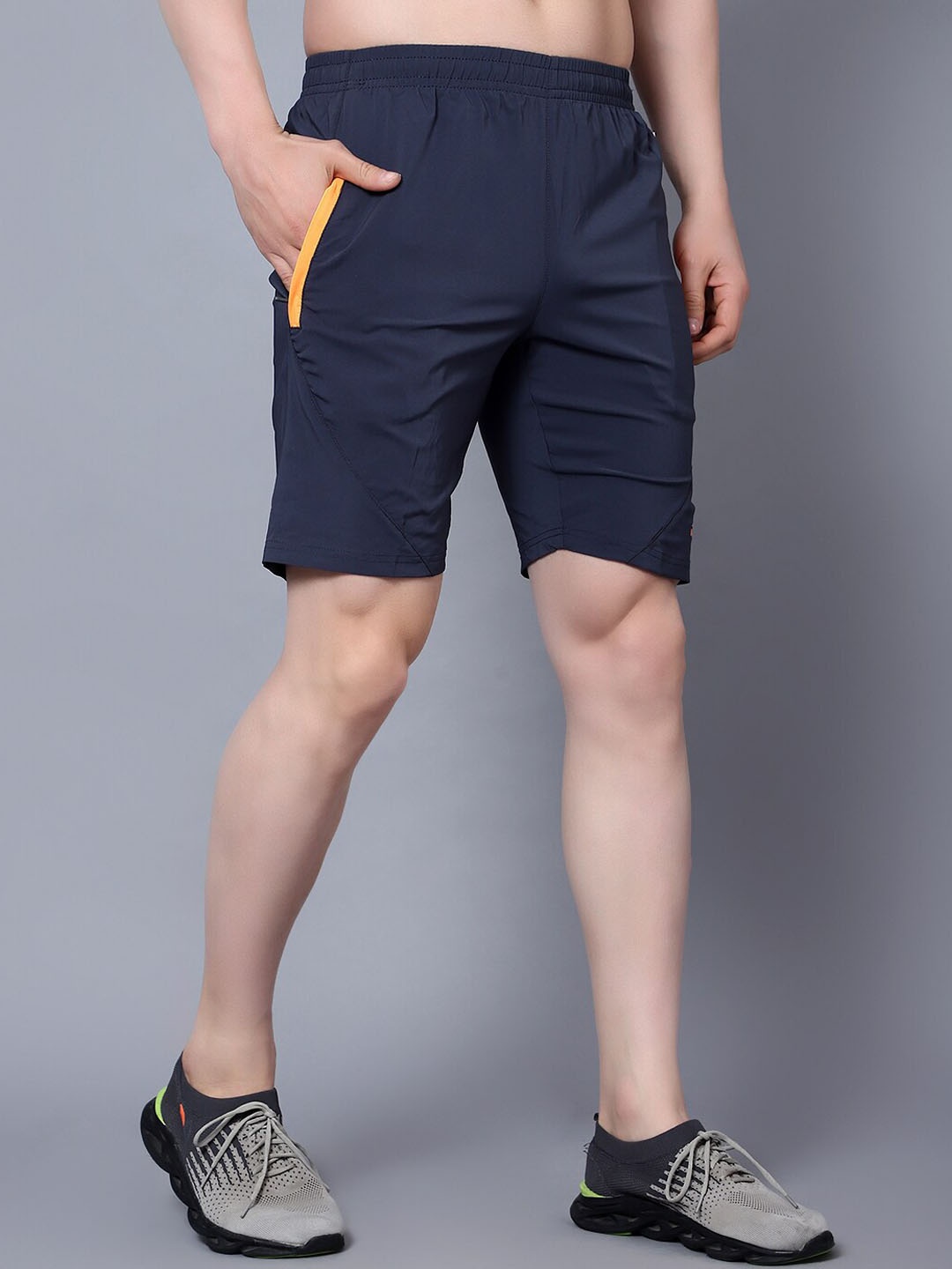 

Shiv Naresh Men Mid-Rise Slim Fit Training or Gym Sports Shorts, Navy blue