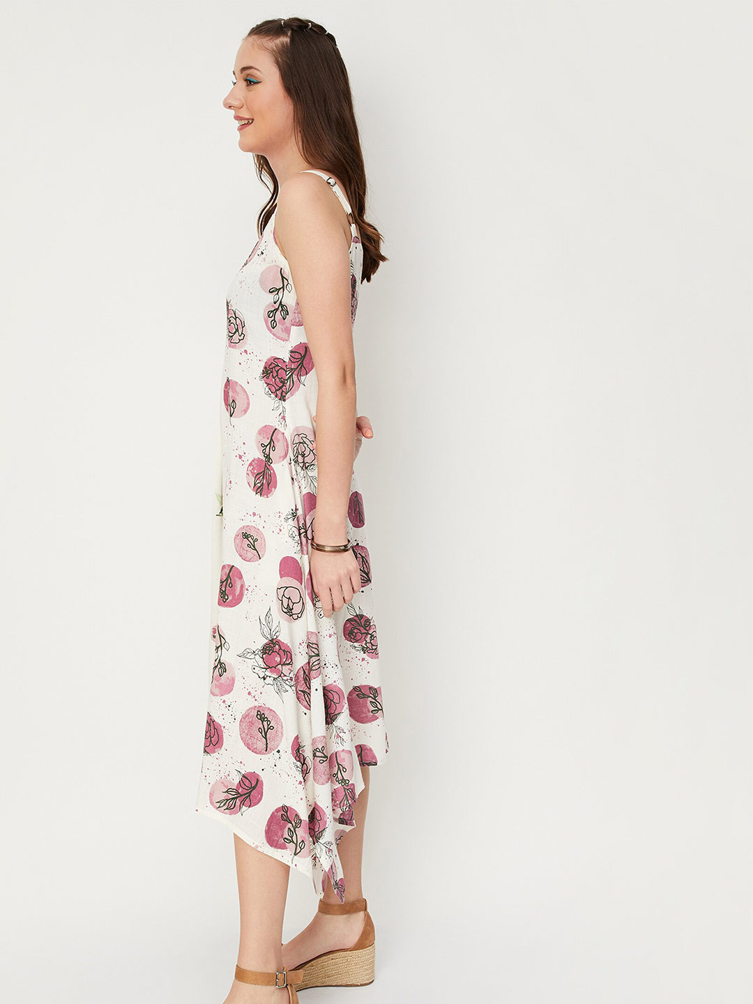 

max Shoulder Straps Floral Printed A-Line Dress, Nude