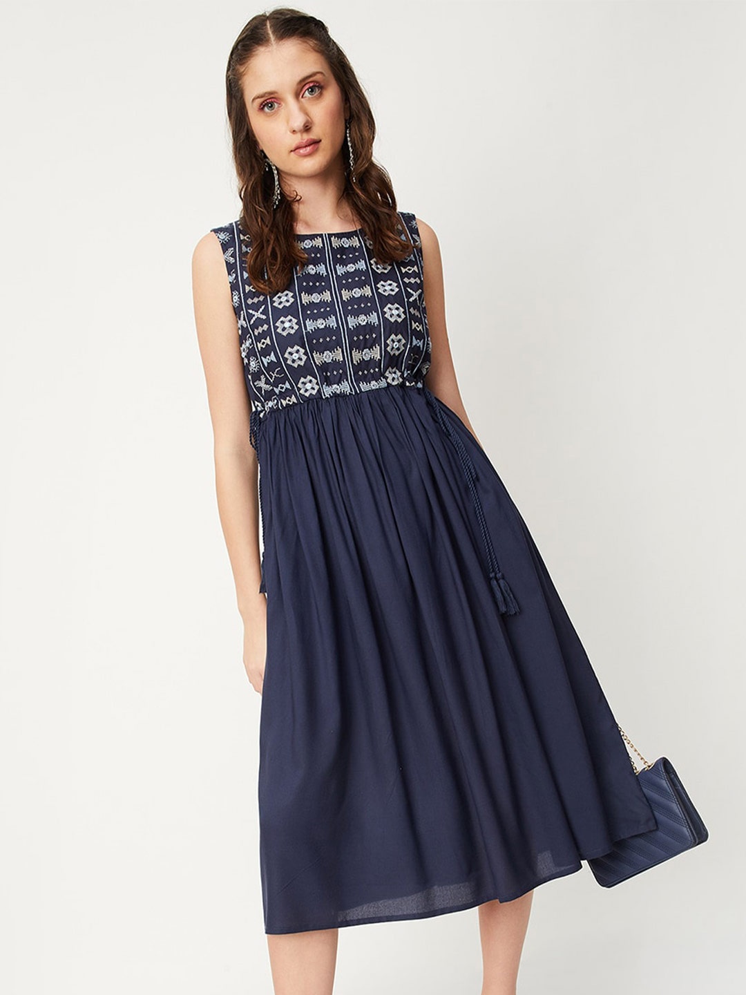 

max Ethnic Motifs Midi Dress, Navy blue