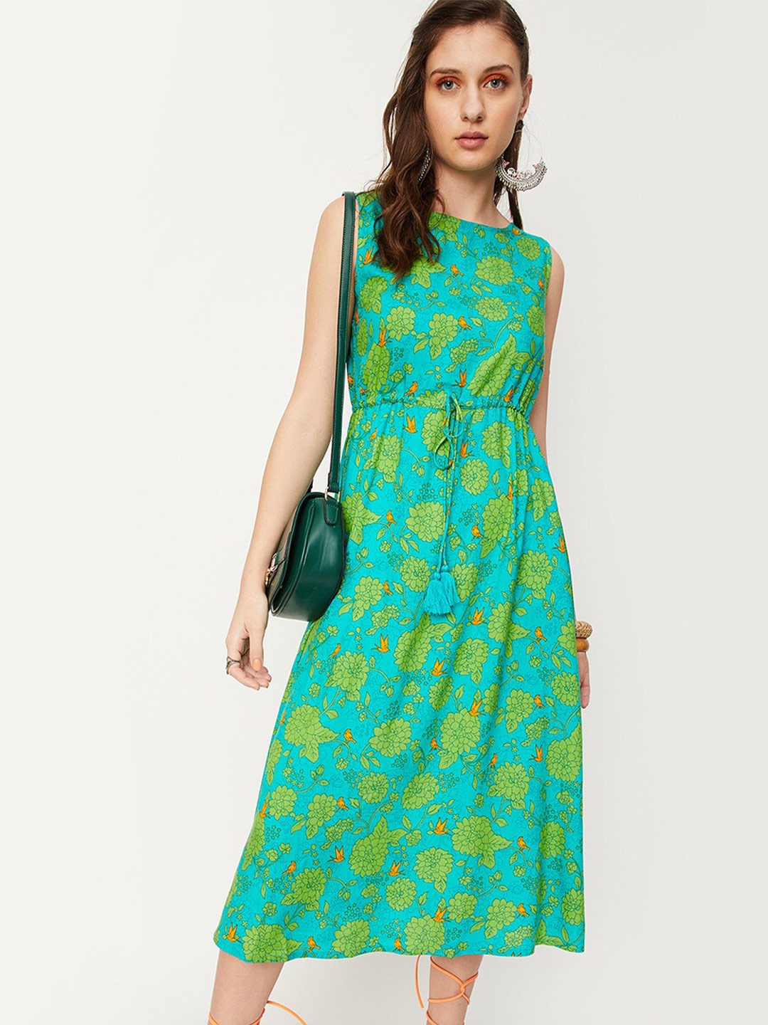 

max Floral Printed Fit & Flare Midi Dress, Teal