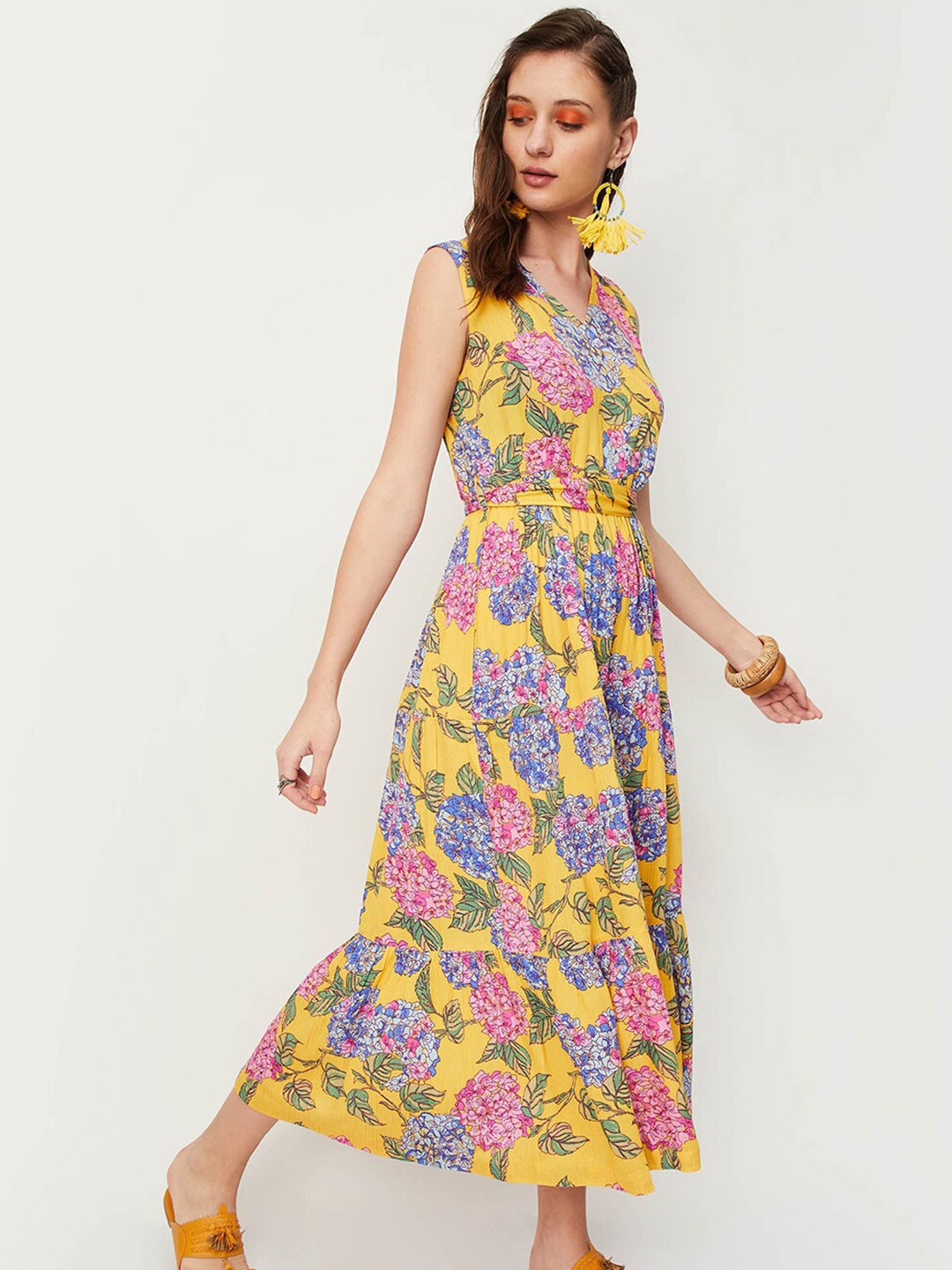 

max V-Neck Floral Midi Dress, Yellow