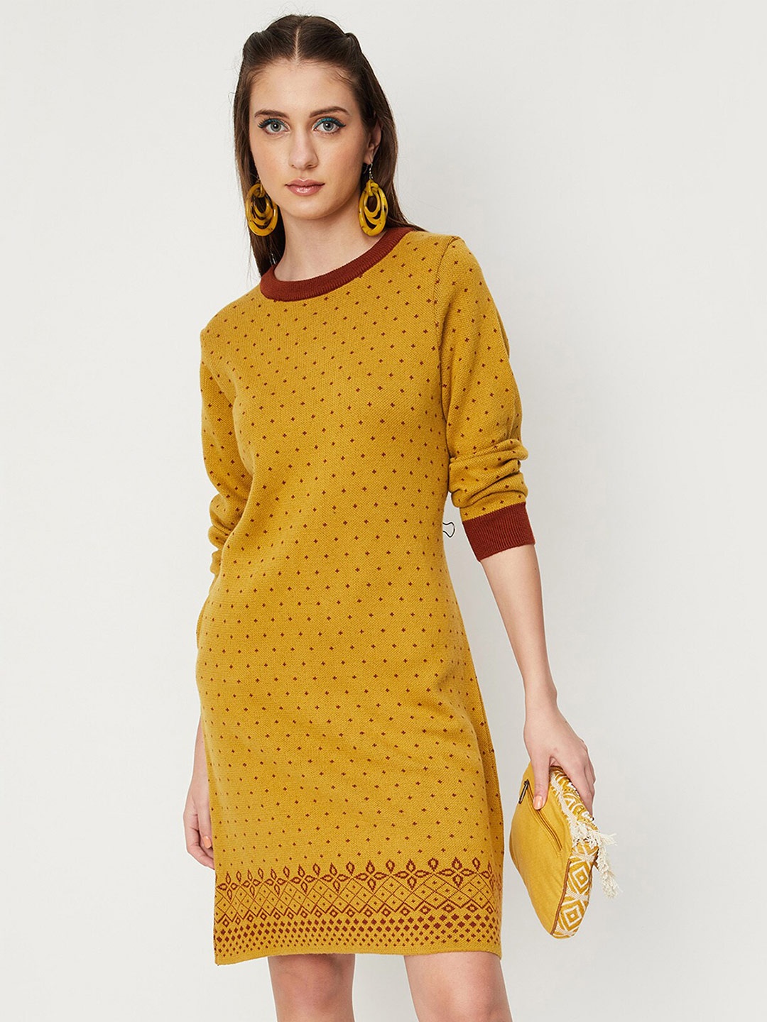 

max Geometric Printed Acrylic Jumper Dress, Mustard