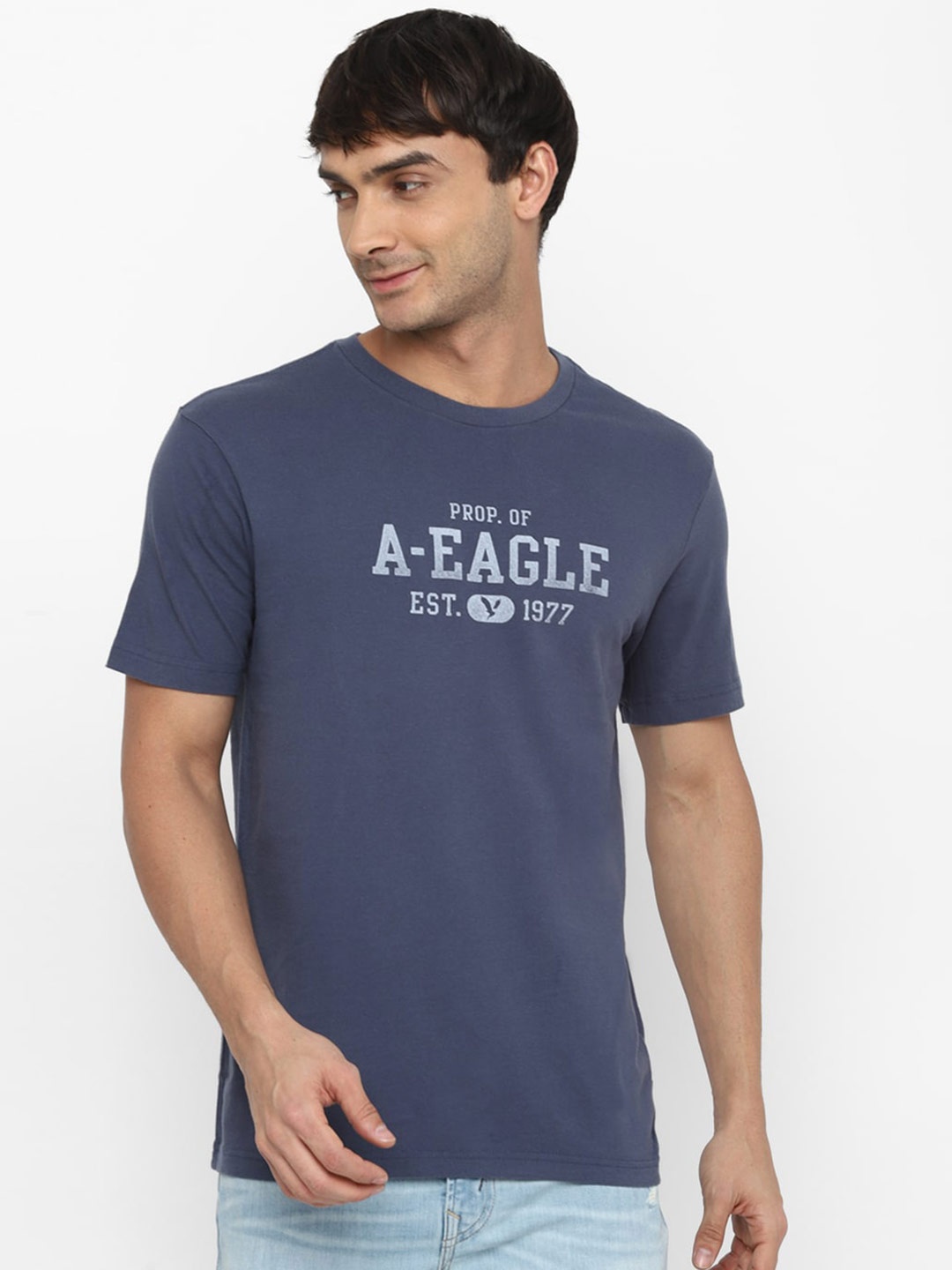 

AMERICAN EAGLE OUTFITTERS Typography Printed Pure Cotton T-shirt, Blue