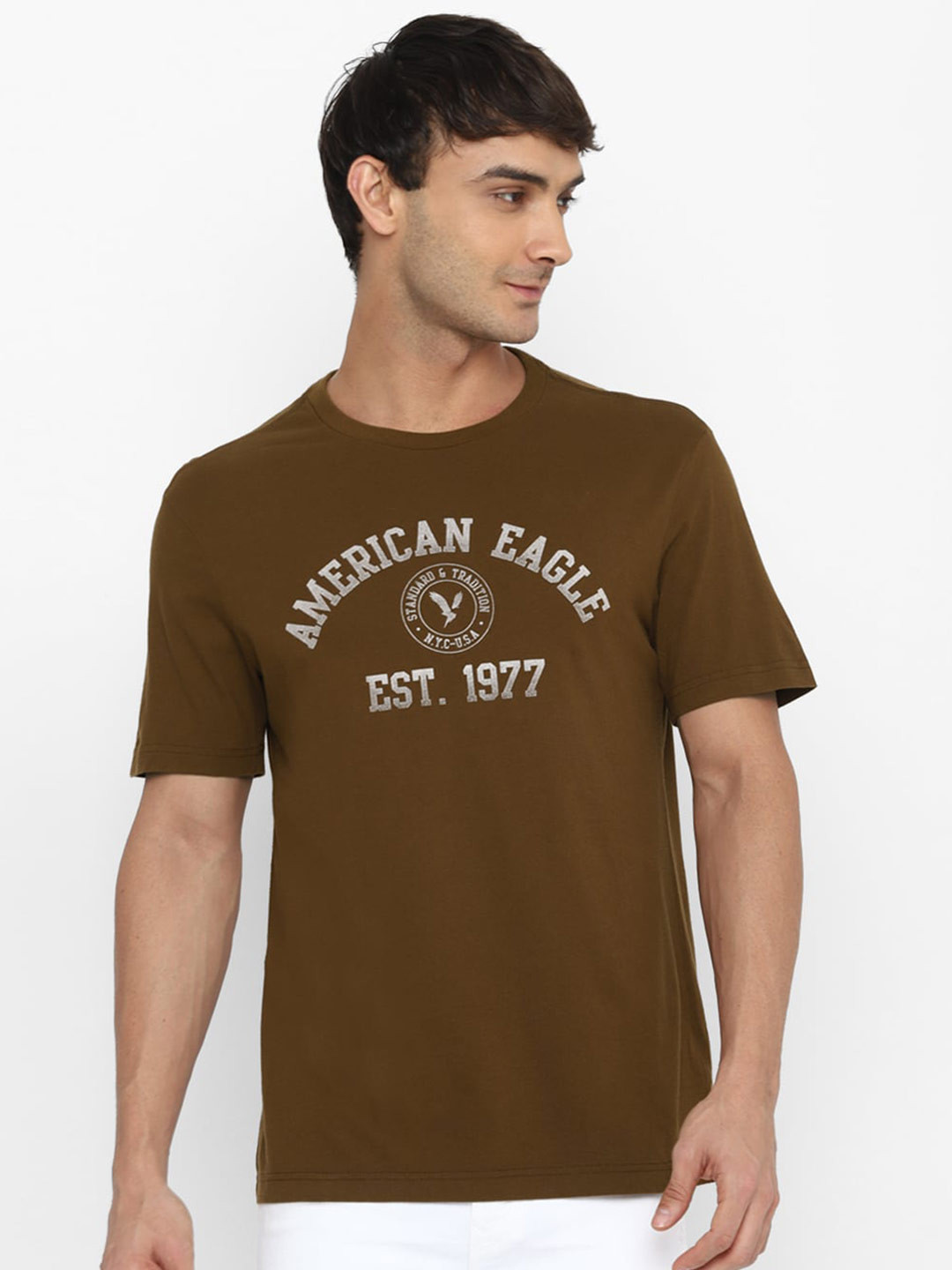 

AMERICAN EAGLE OUTFITTERS Typography Printed Pure Cotton T-shirt, Brown