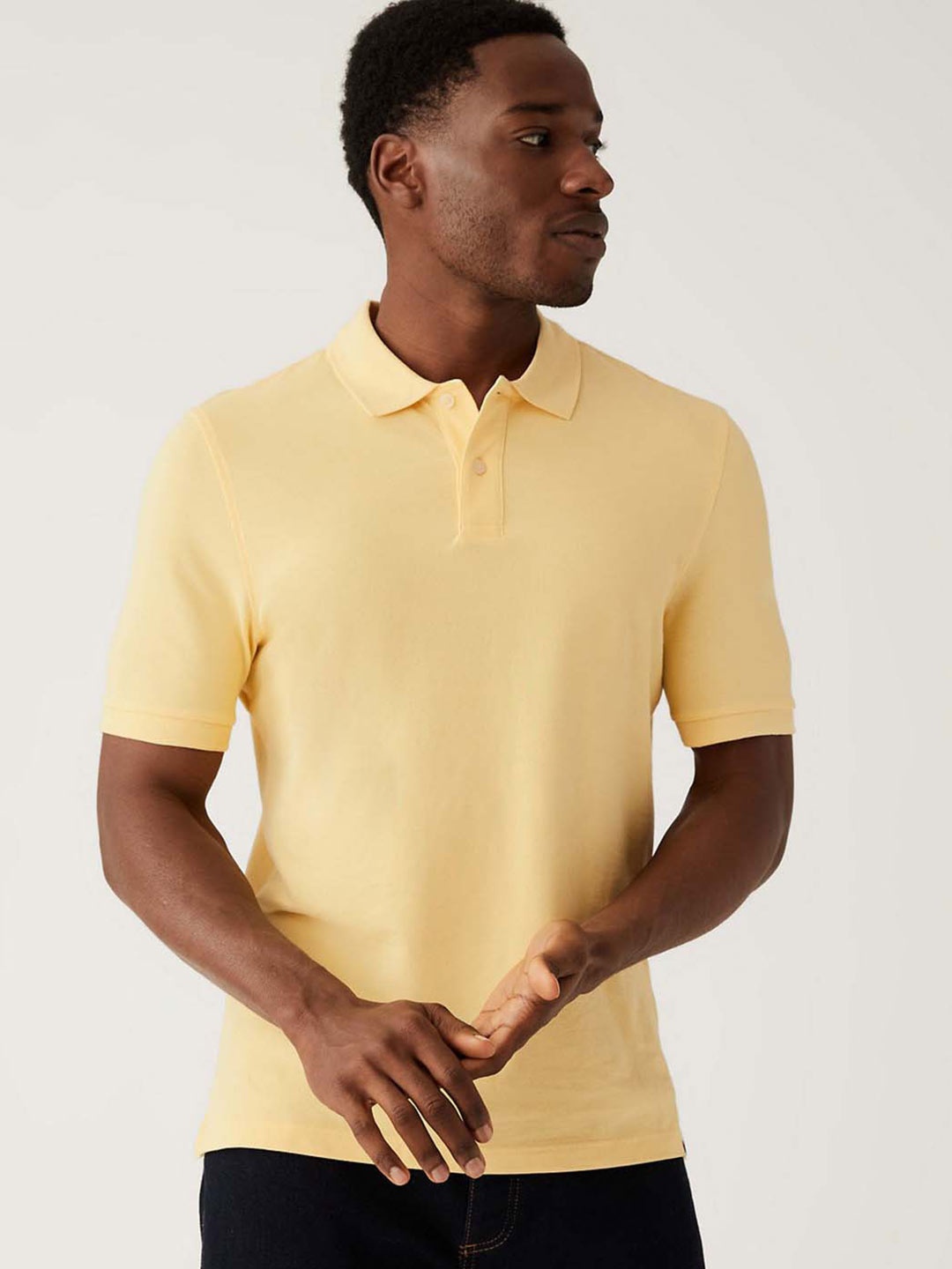 

Marks & Spencer Polo Collar Pure Cotton T-shirt, Yellow