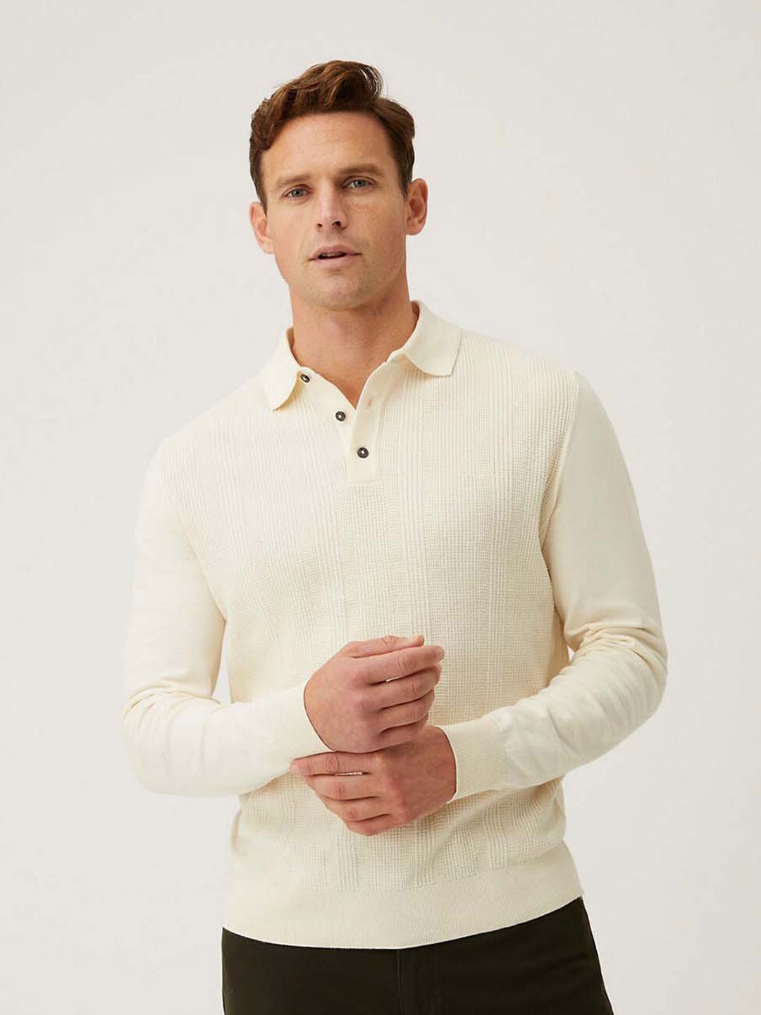 

Marks & Spencer Polo Collar Long Sleeve T-shirt, Cream