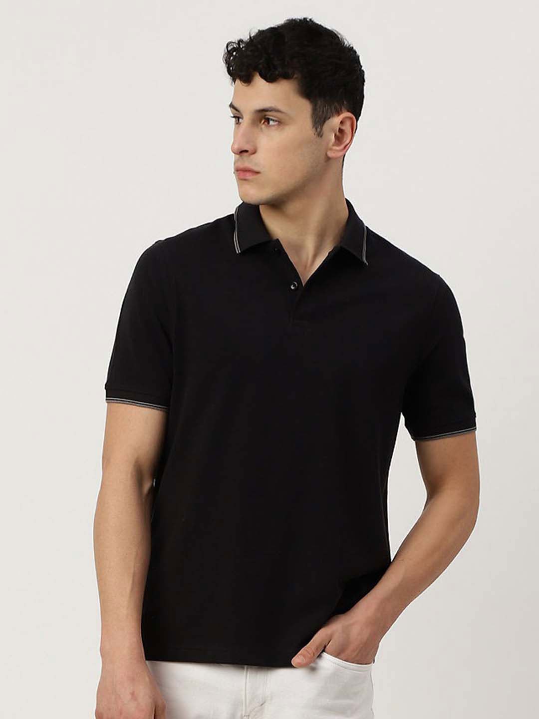 

Marks & Spencer Polo Collar Short Sleeves Cotton T-shirt, Black