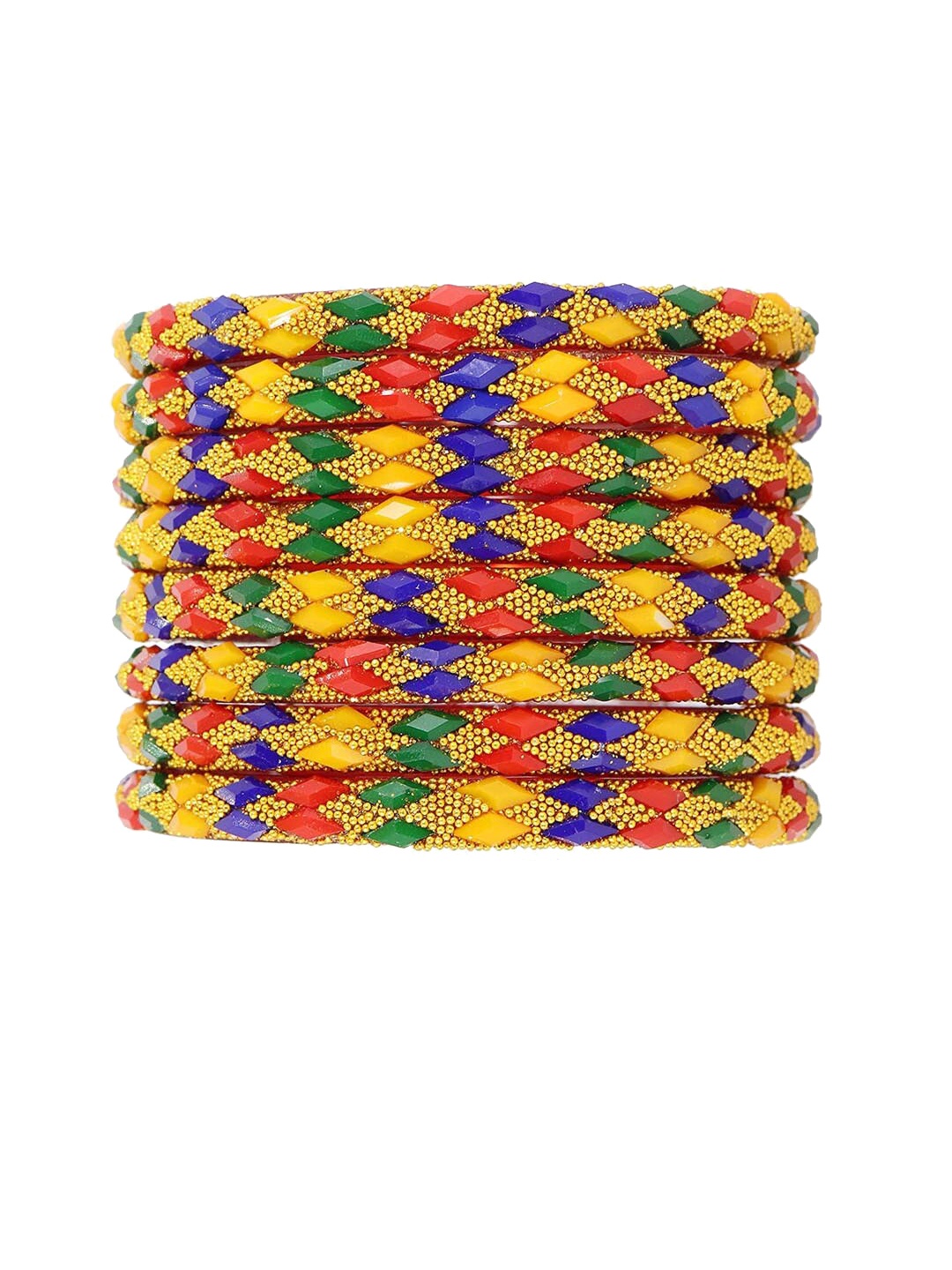 

NMII Set of 8 Leaf Pattern & Studded Antique Bangles, Red
