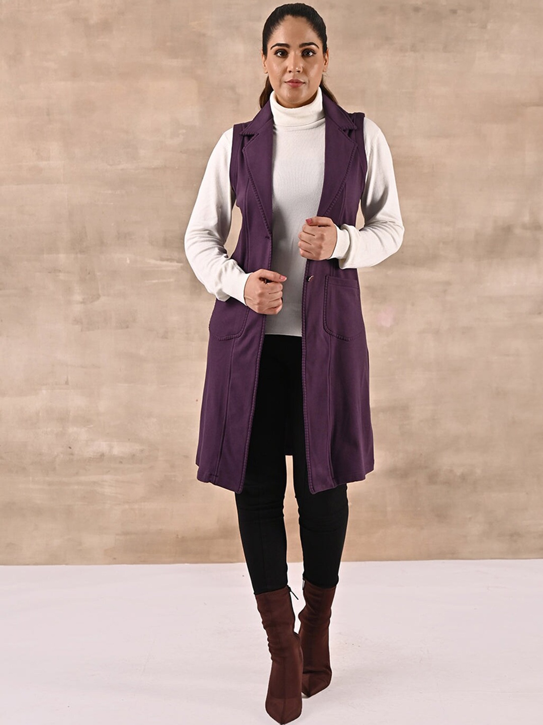 

Lakshita Single-Breasted Long Wool Trench Coat, Purple