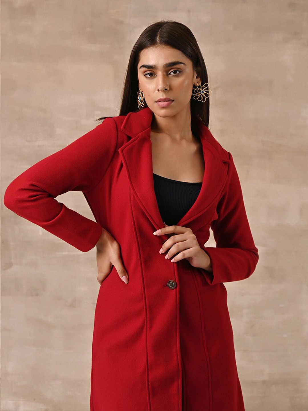 

Lakshita Women Wool Regular Fit Knee Length Trench Coat, Red