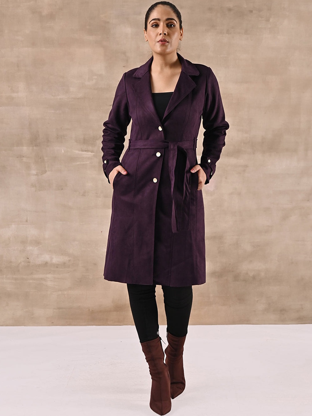 

Lakshita Women Wool Single-Breasted Regular Fit Trench Coat, Purple