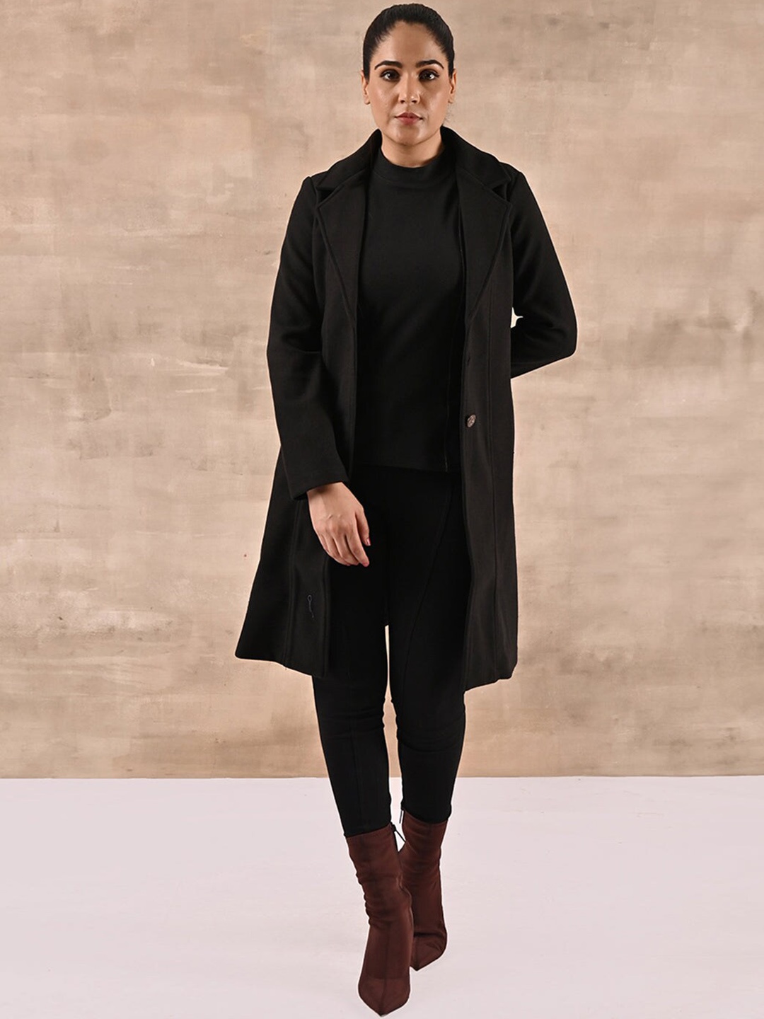 

Lakshita Women Wool Regular Fit Trench Coat, Black