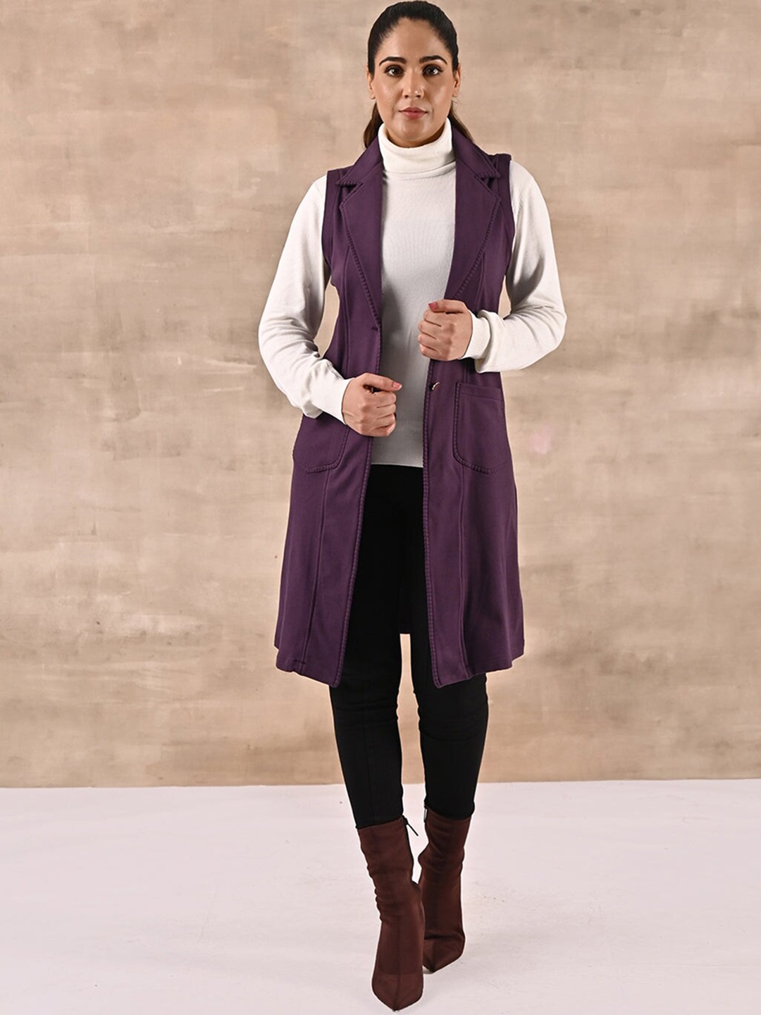 

Lakshita Single-Breasted Sleeveless Longline Trench Coat, Purple