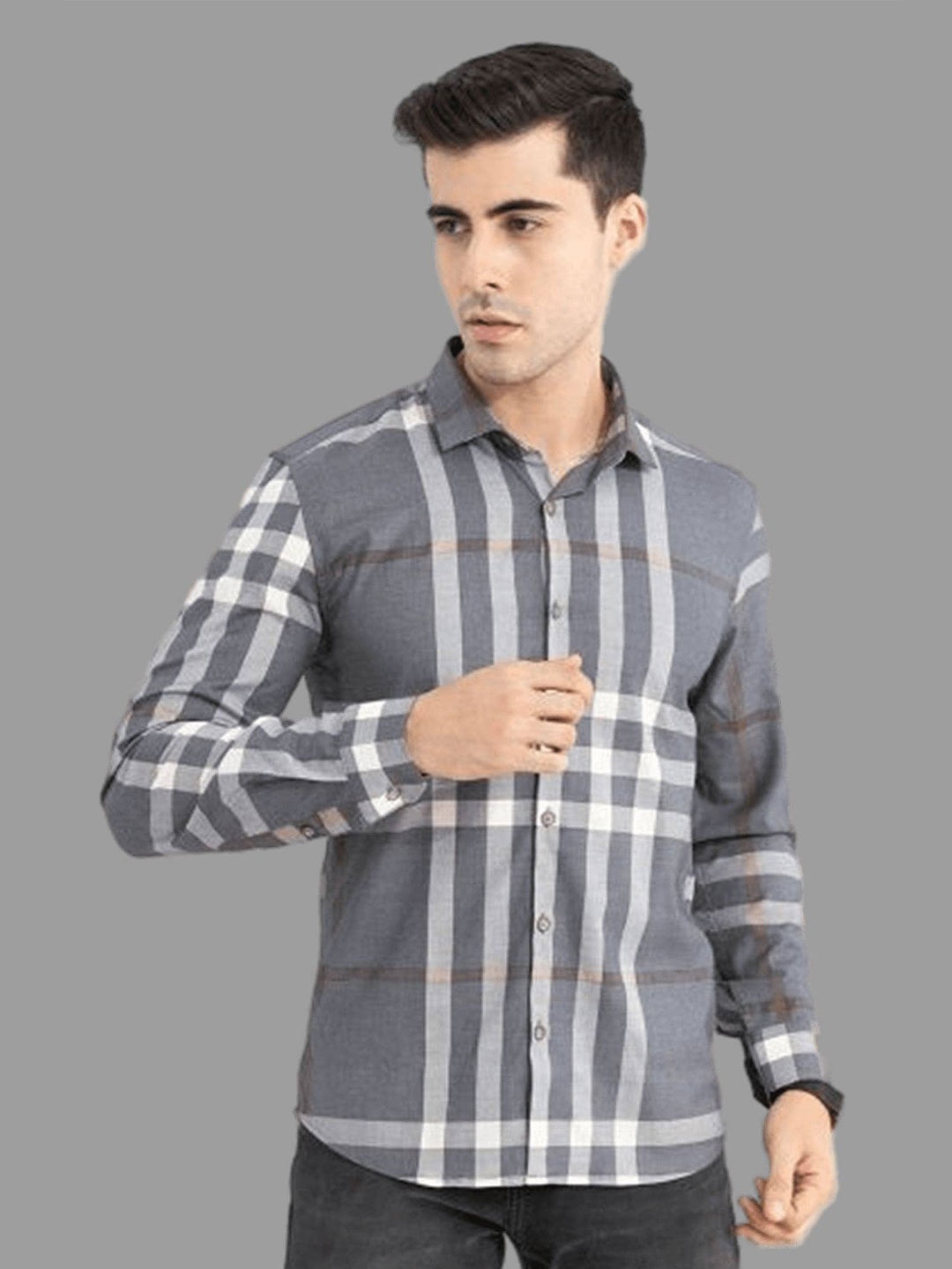 

APNISHA Checked Cotton Formal Shirt, Grey