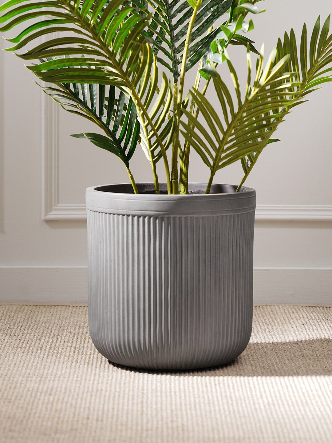 

Pure Home and Living Grey Vertical Ribbed Polyfibre Clay Pot