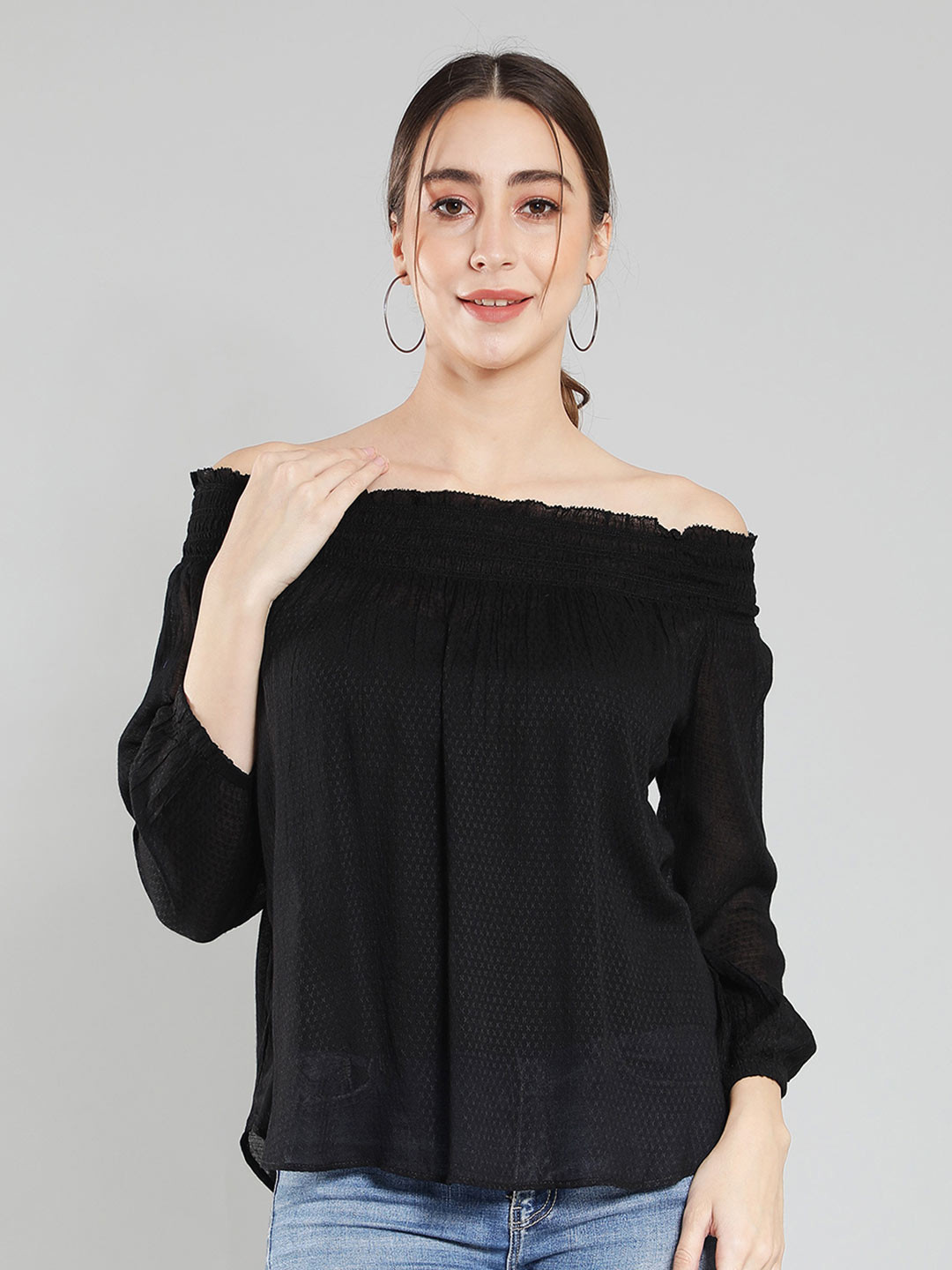 

Aditi Wasan Off-Shoulder Cotton Bardot Top, Black