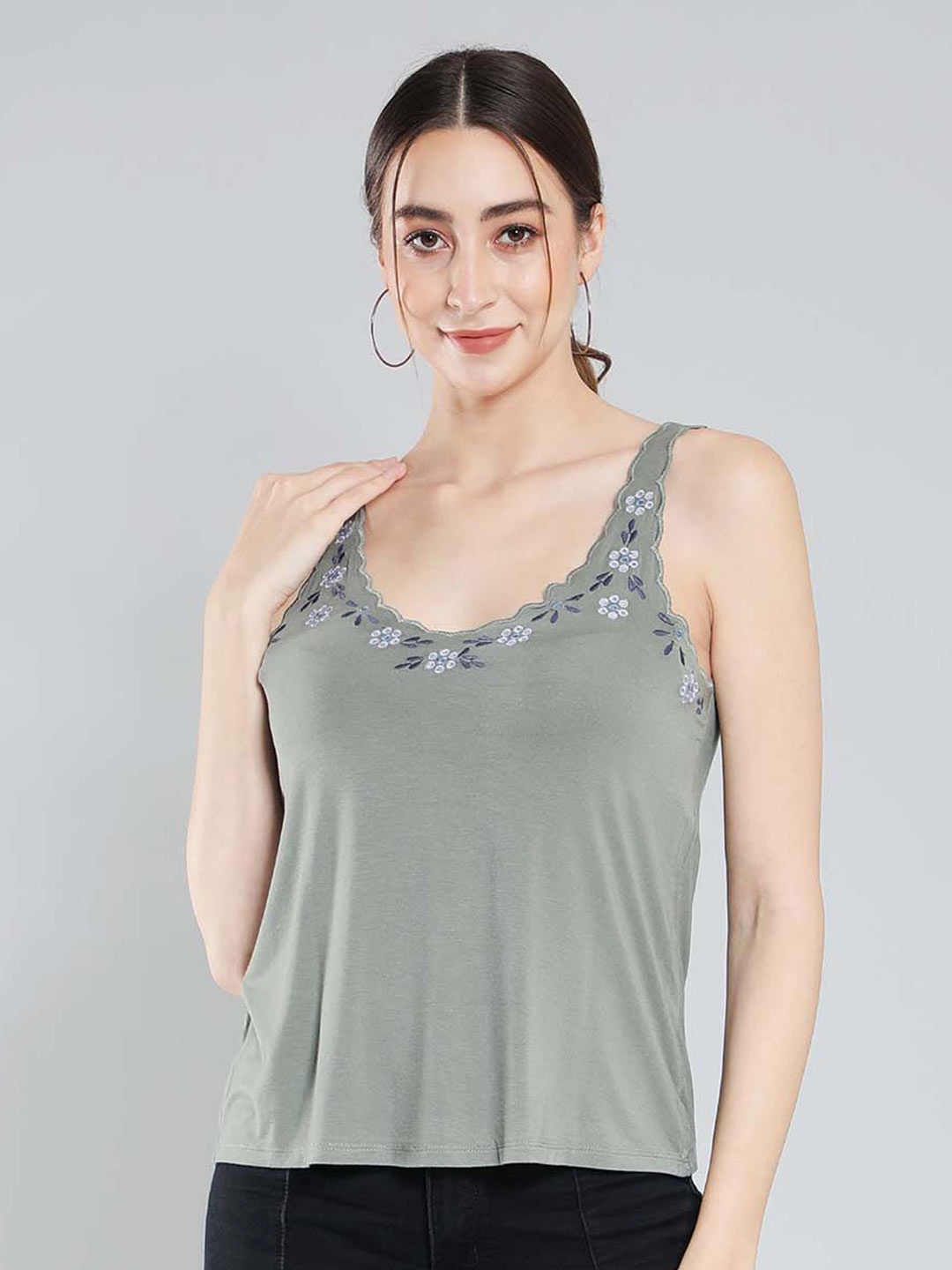 

Aditi Wasan Embroidered Tank Top, Olive