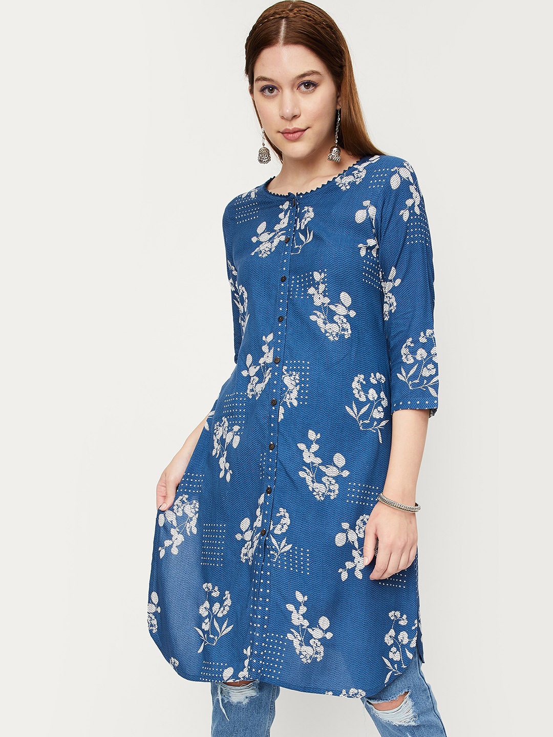 

max Ethnic Motifs Printed Kurta, Blue