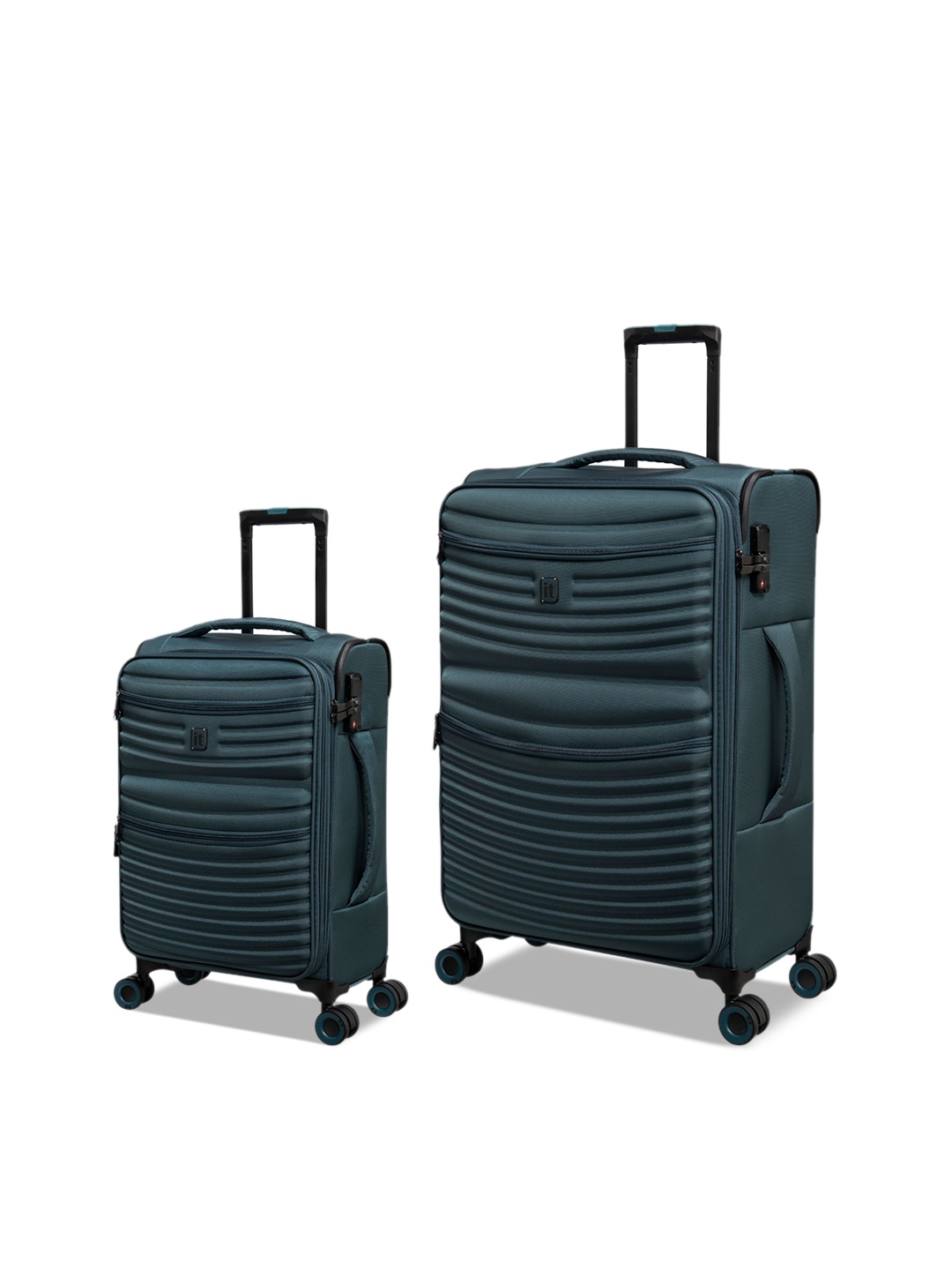 

IT luggage Set Of 2 Textured Hard-Sided Trolley Suitcases, Blue