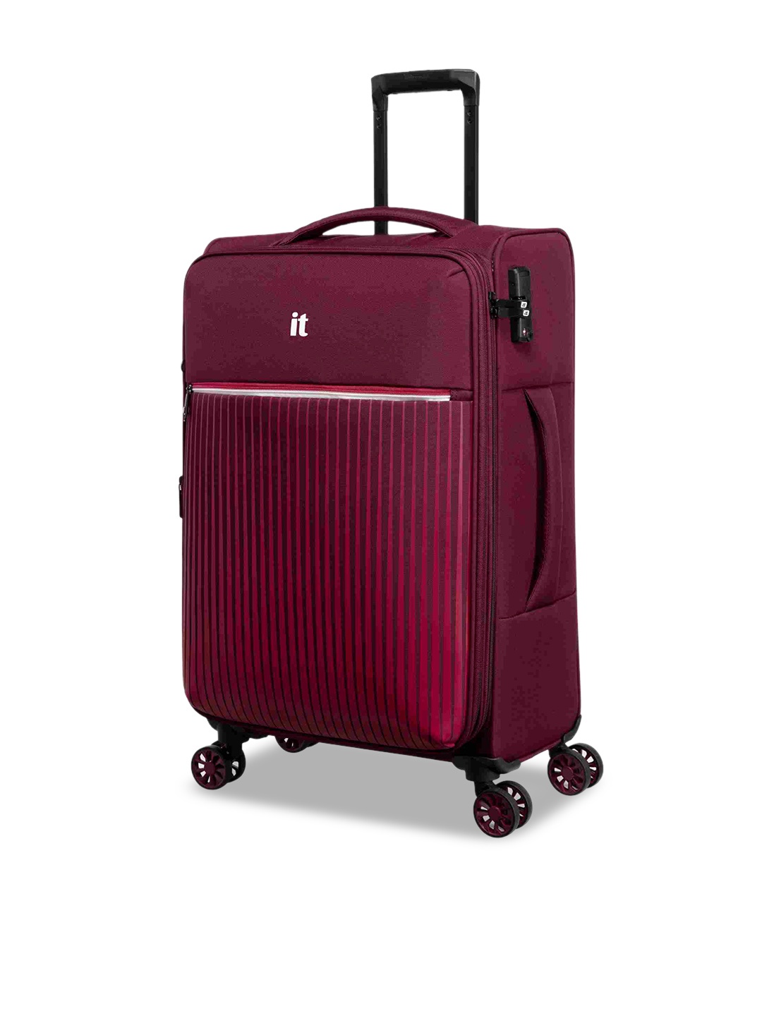 

IT luggage Striped Soft-Sided Medium 360-Degree Rotation Trolley Suitcase, Red