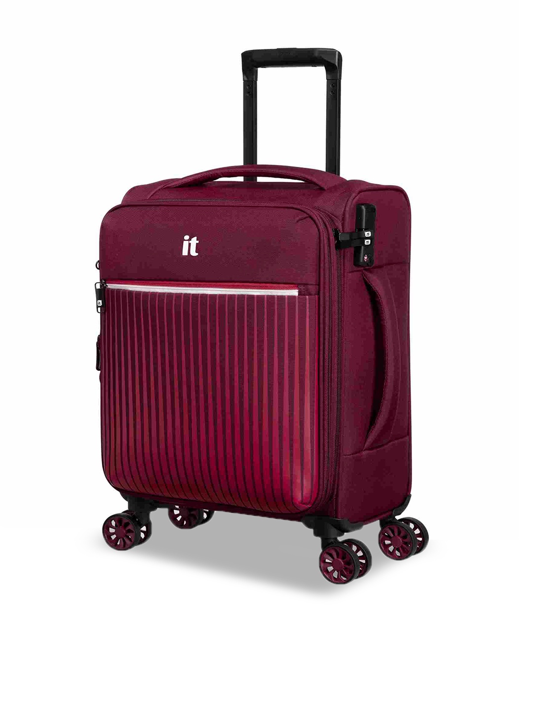 

IT luggage Striped Soft-Sided Small 360-Degree Rotation Trolley Suitcase, Red