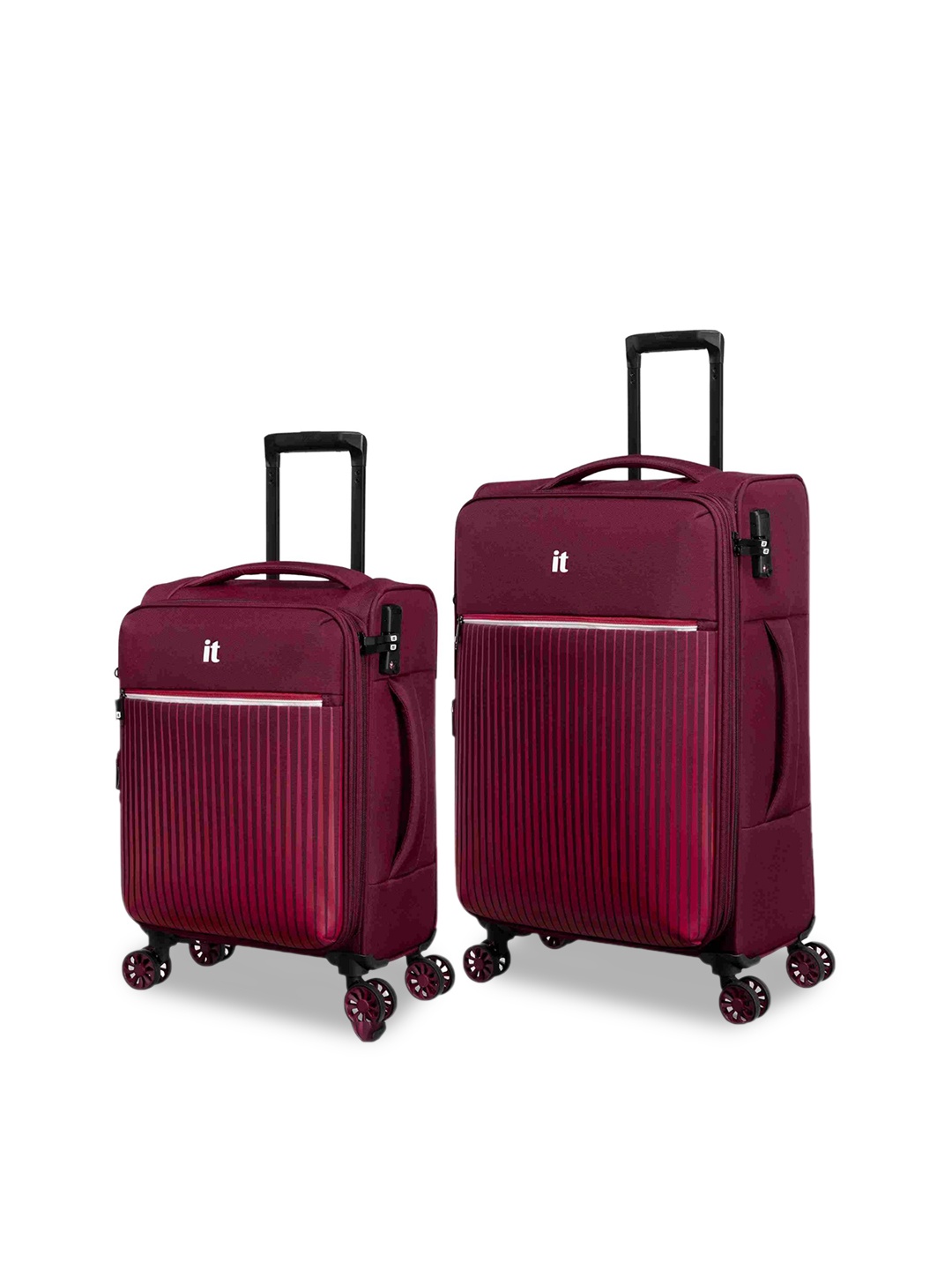 

IT luggage Set Of 2 Striped Soft-Sided Medium & Large Trolley Suitcase, Maroon